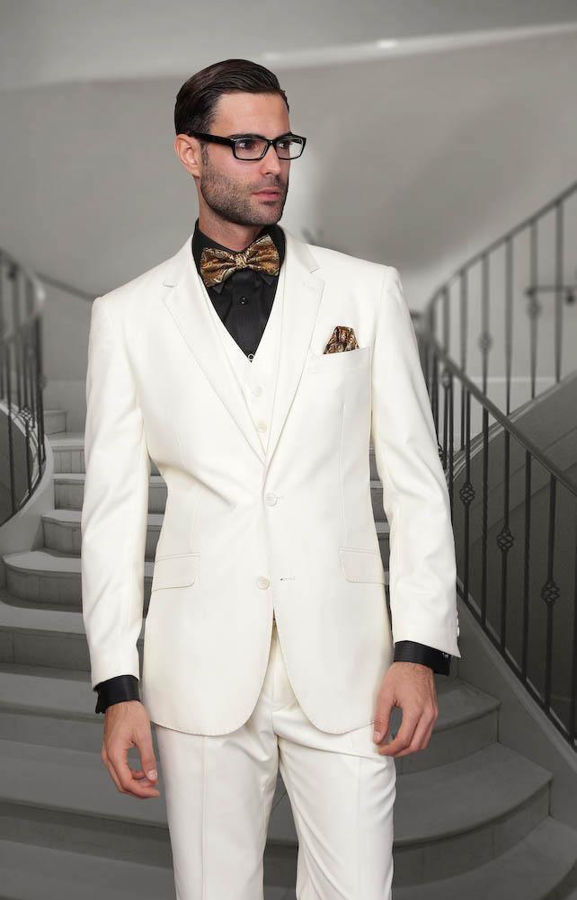 Premium Men's 3-Piece Slim Fit Wool Suit - Business Formal Attire for Weddings, Interviews & Office Wear - Off White Tailored Blazer, Vest & Pants Set