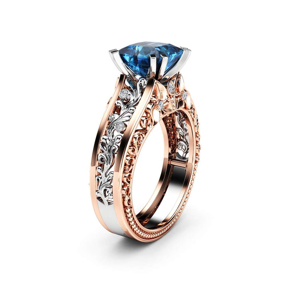 Selomore Rose Gold Floral Engagement Ring for Women - Elegant Wedding, Anniversary & Birthday Gift with Topaz Gemstone - Perfect for Proposals, Bridal Jewelry & Special Occasions