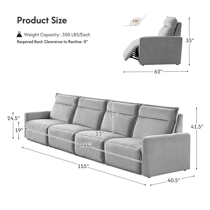 Essentia Power Reclining Corner Sofa - Easy Care Fabric Sectional Couch with USB Charging for Living Room, Home Theater & Family Room Comfort
