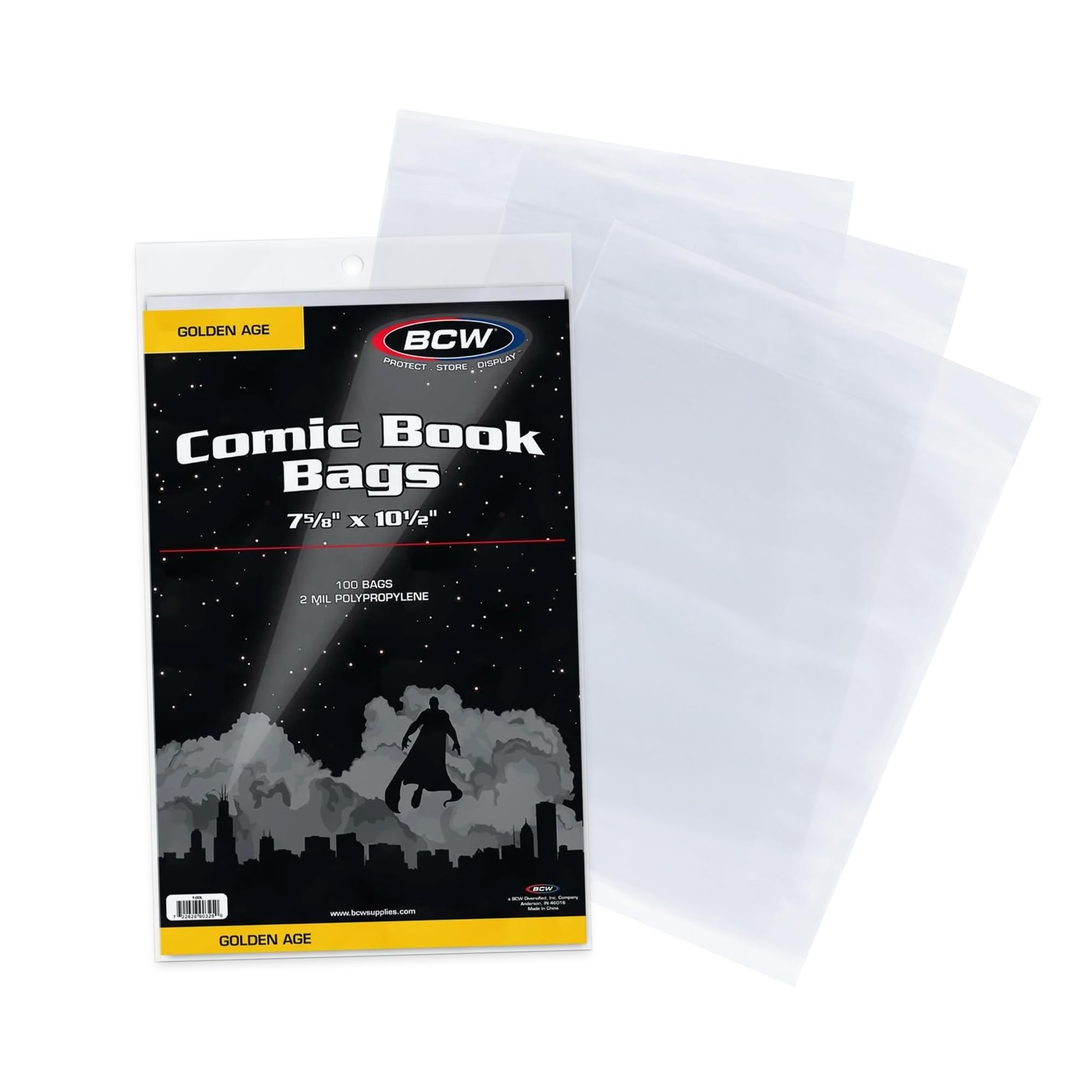 BCW Golden Age Comic Bags - 100 Count | Crystal Clear Acid-Free Polypropylene Sleeves for Secure Comic Book Storage | Perfect for Protecting & Organizing Standard Golden Age Comics Collection | Ideal for Collectors, Comic Shops & Long-Term Preservation