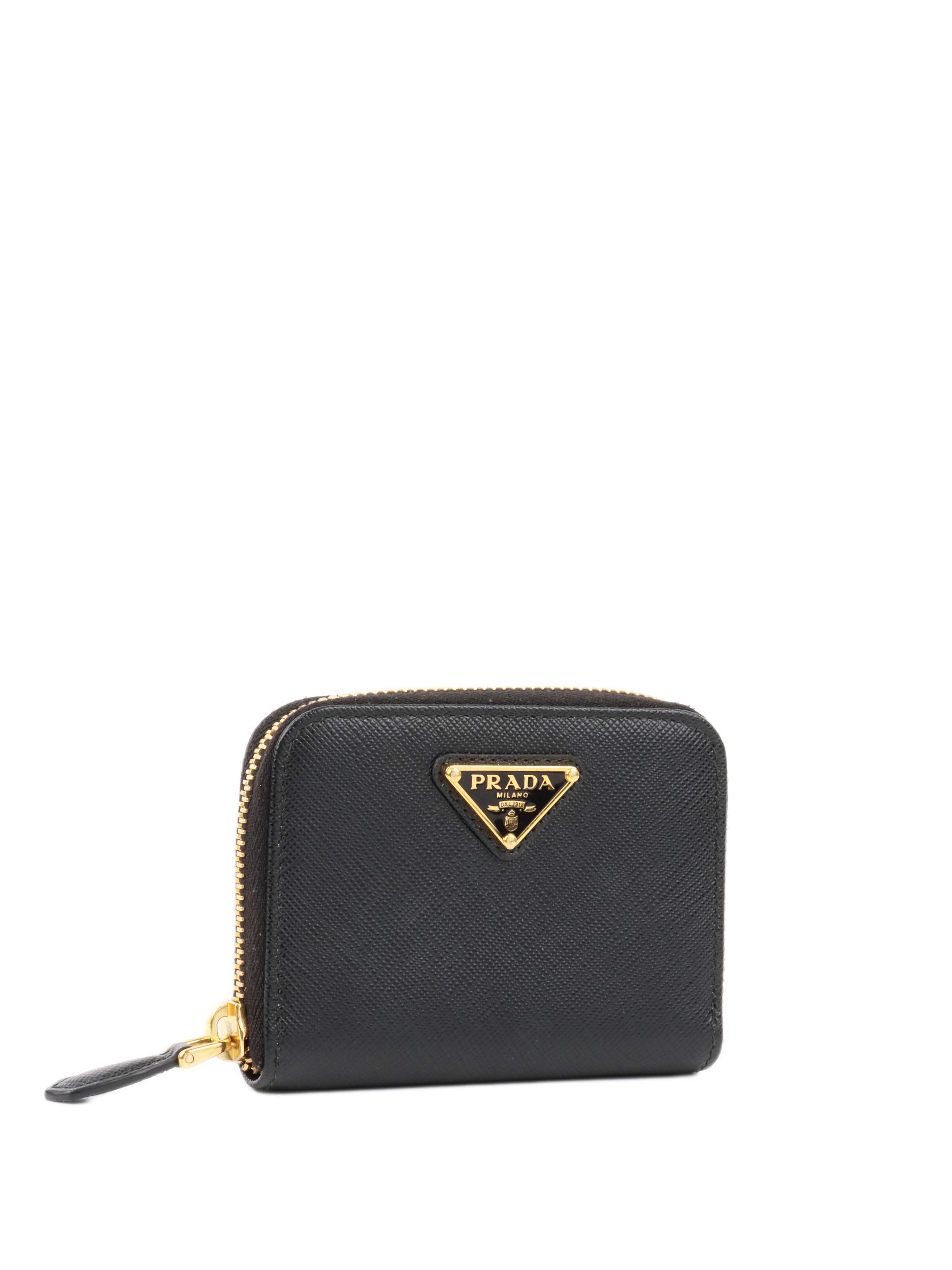 Prada Black Saffiano Leather Card Holder with Chain - Luxury Compact Wallet for Credit Cards & ID - Perfect for Everyday Use, Travel & Night Out