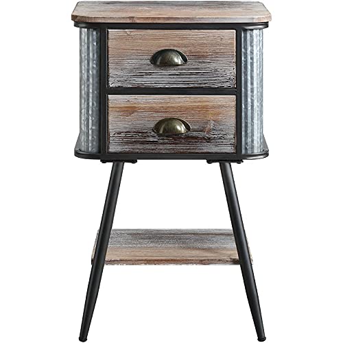 Pemberly Row Wood Top Metal Side Table - Gray Wash & Black Finish - Perfect for Living Room, Bedroom, or Office Accent Table