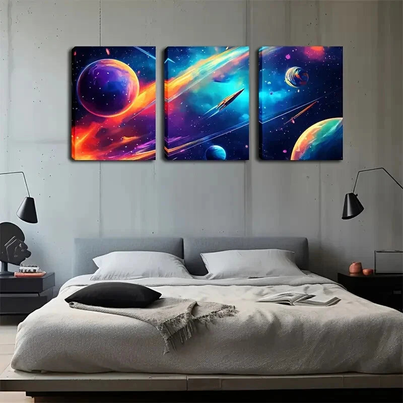 3Pcs Unique Colorful Outer Space World Abstract Wall Art Set - 50x70cm Framed Canvas Prints - High Quality 100% Australian Made - Ready to Hang - Perfect for Living Room, Bedroom & Office Decor