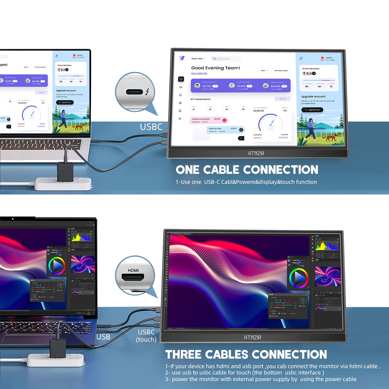 15.6 Inch Portable Touchscreen Monitor - FHD 1920x1080 IPS Display with USB-C & HDMI, Built-in Speakers & Kickstand, HDR Plug & Play External Screen for Laptop, PC, Mac, Phone, Xbox, PS5/PS4, Switch - Perfect for Work, Gaming & Travel
