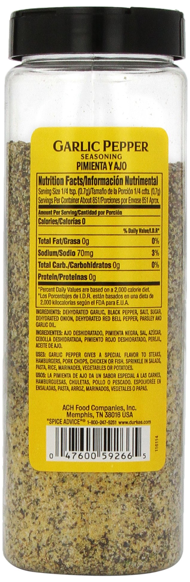 Durkee Garlic Pepper Seasoning - 21oz (595g) Shaker Bottle | All-Purpose Spice Blend for Grilling, Roasting & Cooking | Restaurant-Quality Flavor Enhancer