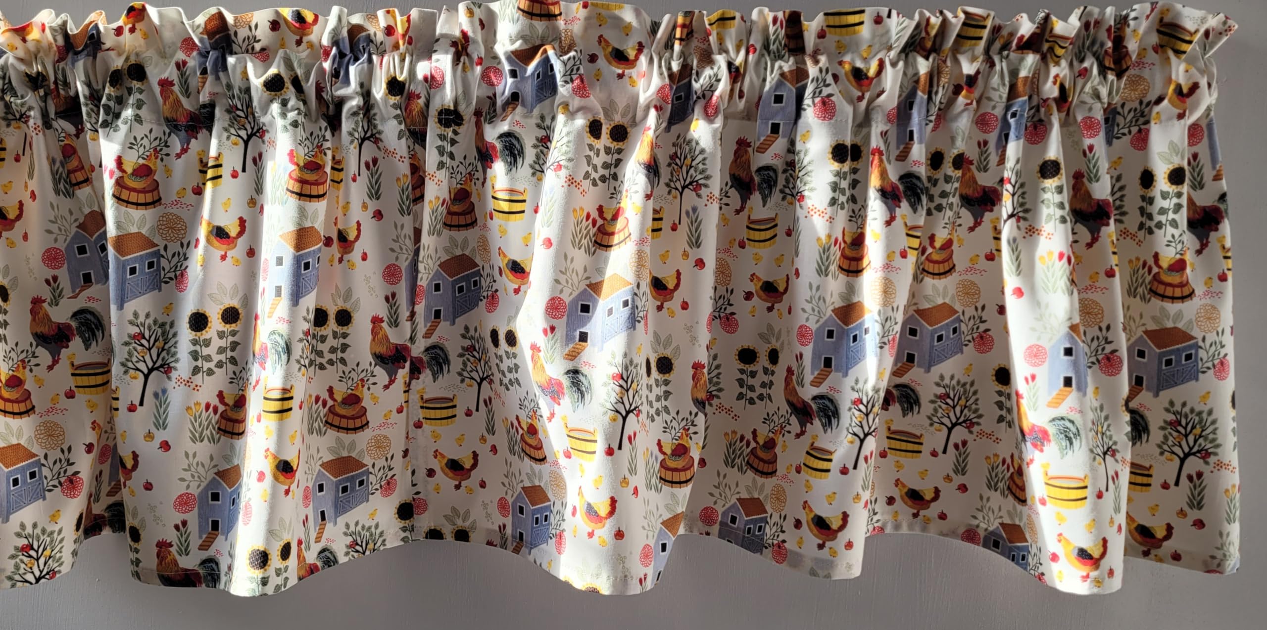 Chicken and Coops Kitchen Valance - Country Style Farmhouse Curtains, 41-42 Inches Wide x 15 Inches Long, Perfect for Rustic Kitchen Decor and Cozy Dining Spaces
