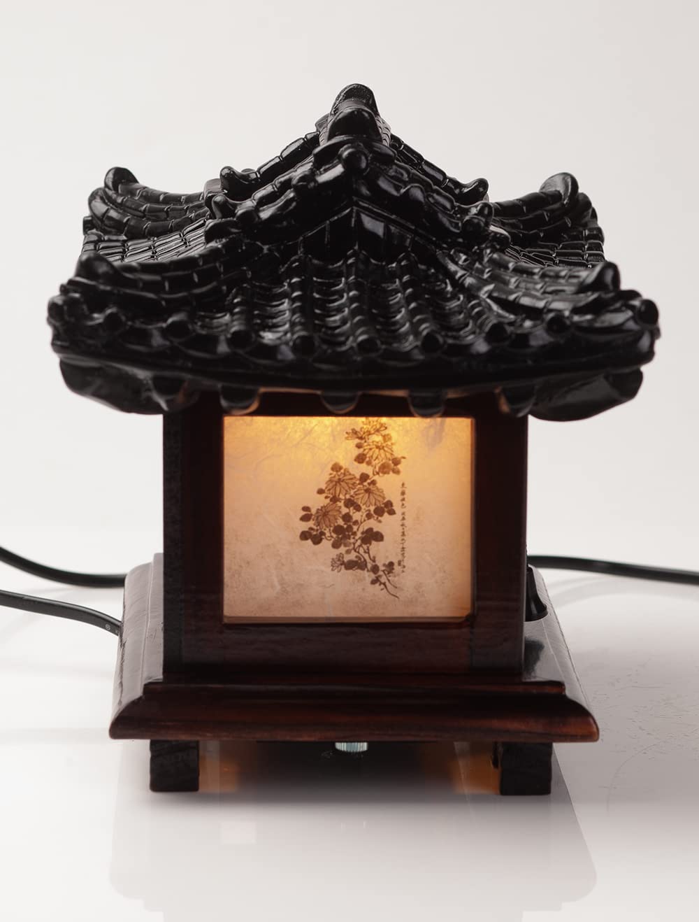 Handmade Antique Korean Hanok Pagoda Table Lamp - Traditional Wood Carved Art Deco Lantern for Bedroom, Living Room & Office Decor - Asian Inspired Brown Oriental Lighting with Pavilion Design