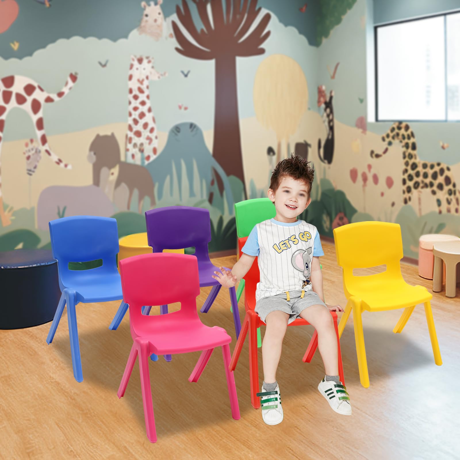 6PCS Colorful Stackable Kids Plastic Chairs - 11 Inch Seat Height for Classroom, Preschool, Daycare & Home Use - Perfect for School Activities, Playrooms & Learning Centers