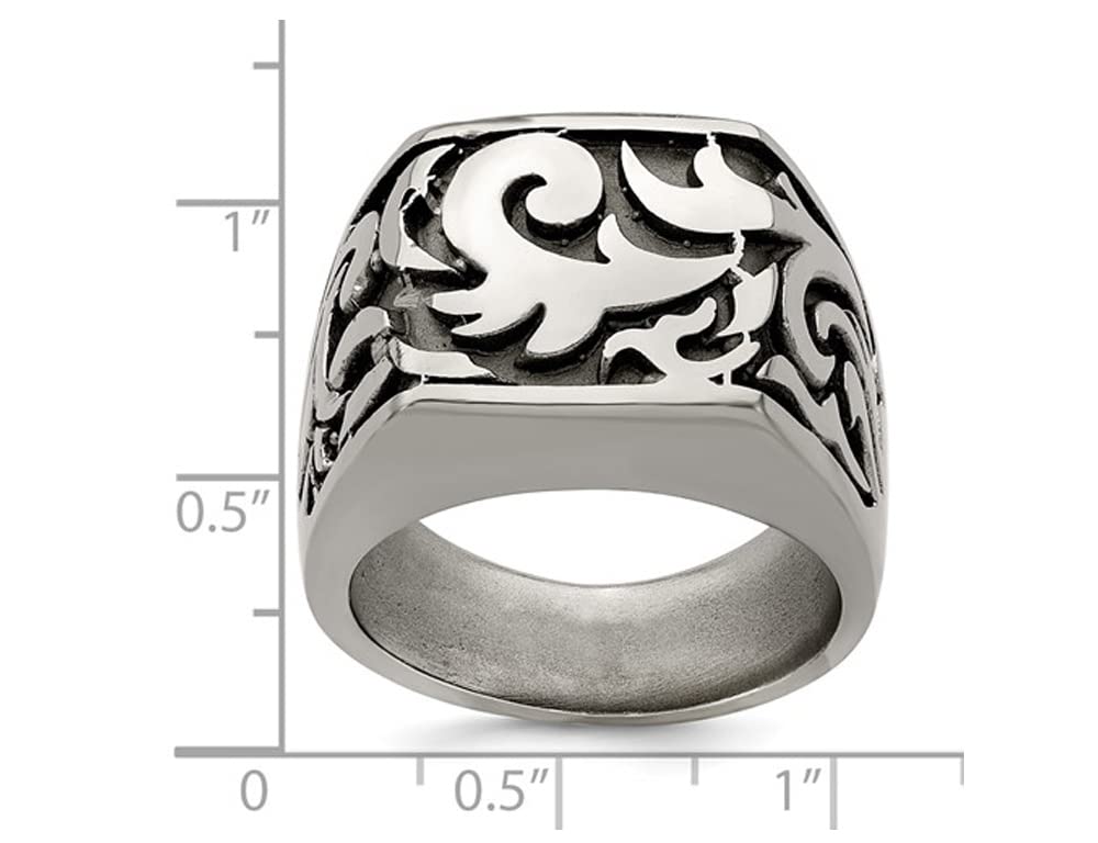Men's Titanium Signet Ring with Intricate Engraved Pattern - Stylish & Durable Jewelry for Everyday Wear, Gifts, and Special Occasions