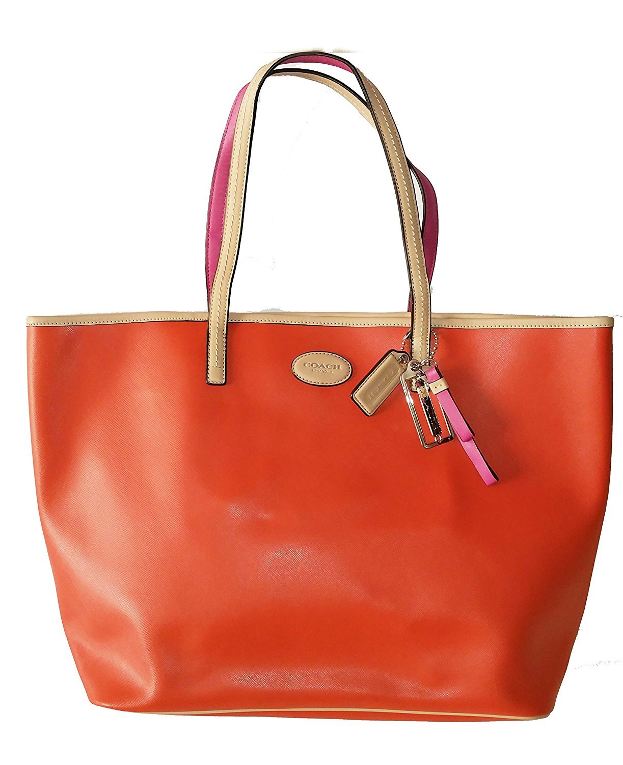 Coach Metro Leather Tote Bag in Saddle/Vermillion Coral - Stylish Women's Work Tote for Office, Travel & Everyday Use