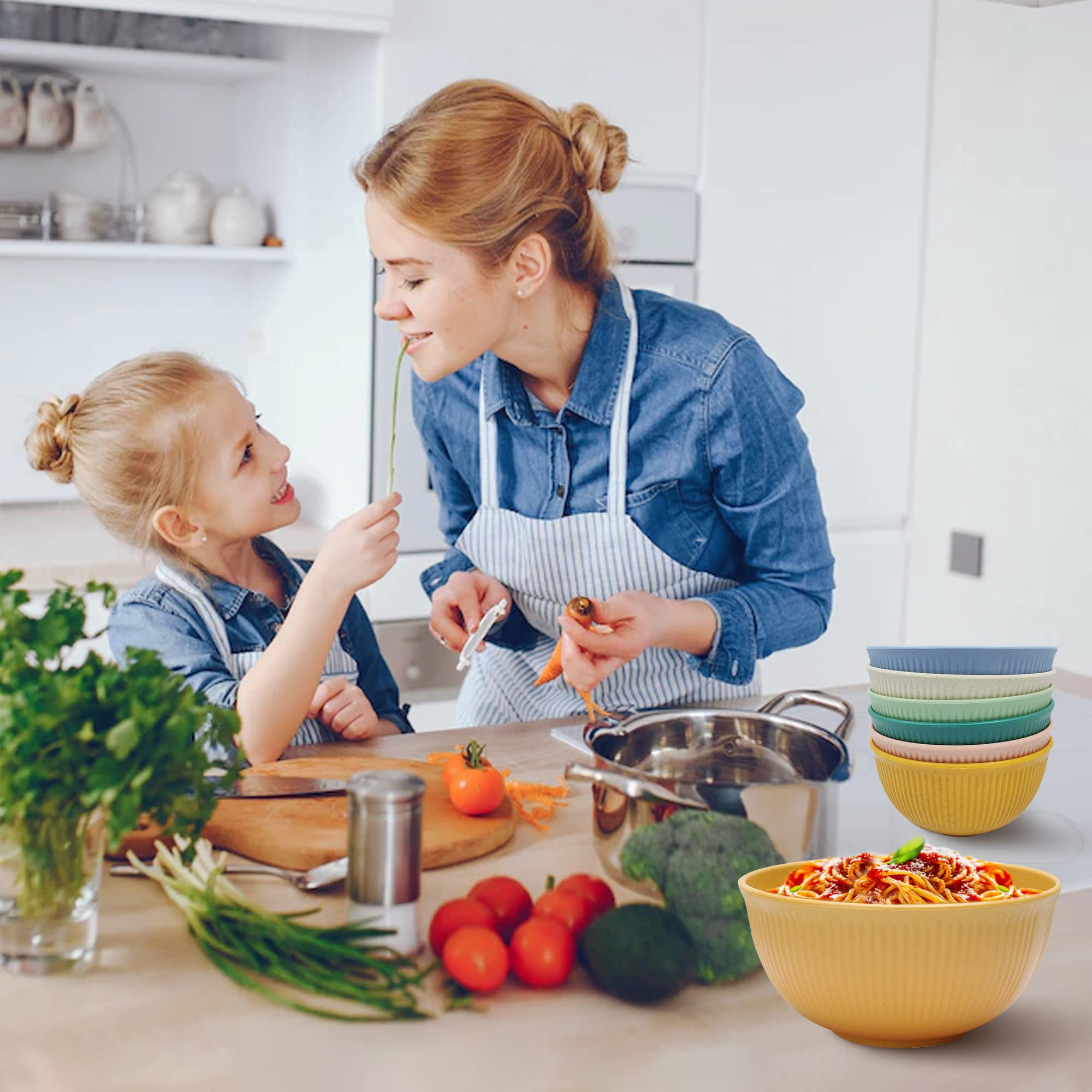 Unbreakable Wheat Straw Bowls Set of 6 - Microwave & Dishwasher Safe for Kitchen, Camping