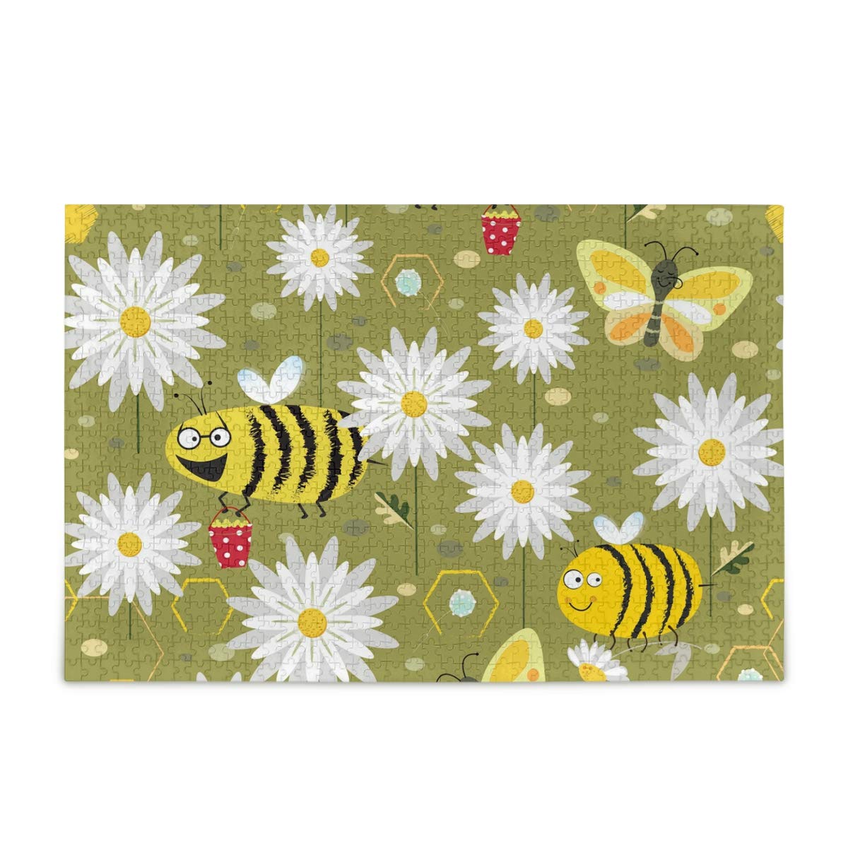 500 Piece Jigsaw Puzzle for Adults & Kids - Bees, Butterflies & Daisy Flowers Design - 15x20 Inch Challenging Puzzle Game for Family Fun & Home Decor