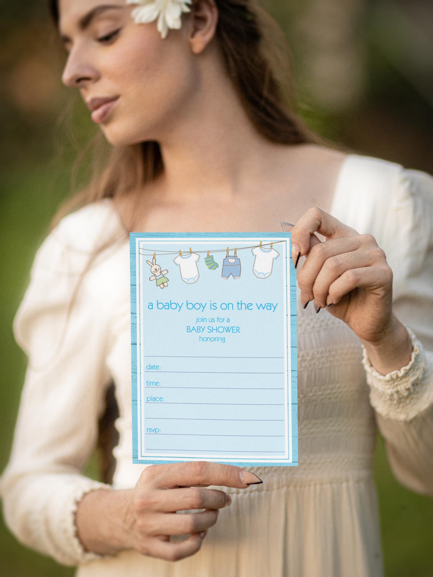 Stonehouse Collection | 25 Rustic Baby Boy Shower Invitations with Envelopes | Gender Reveal & Newborn Celebration | Perfect for Woodland Theme Nursery Decor & First Birthday Parties