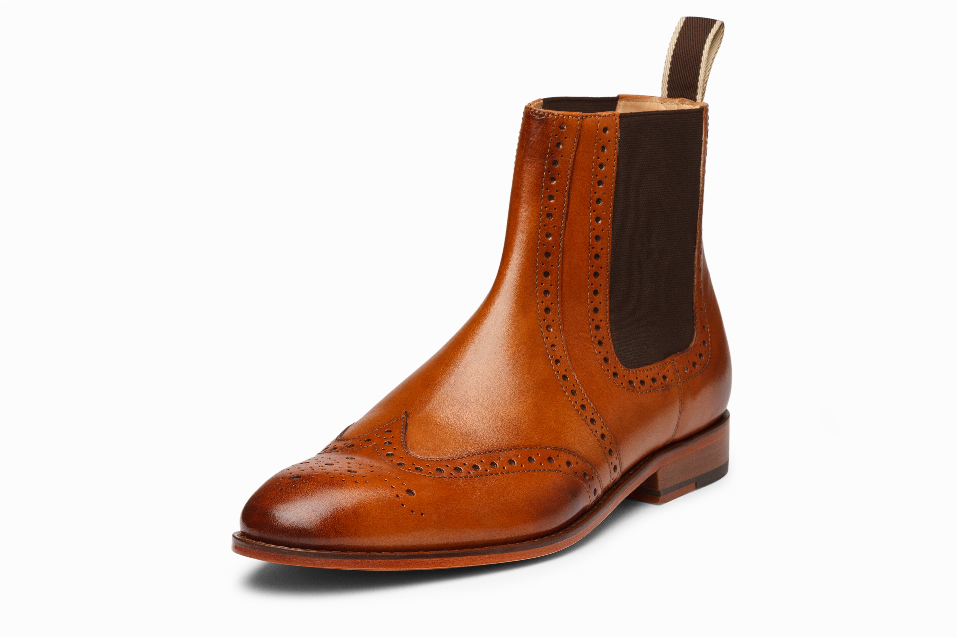 Premium Wingtip Chelsea Brogue Boots for Men - Stylish Tan Leather Ankle Boots - Perfect for Business Casual, Office Wear & Formal Occasions
