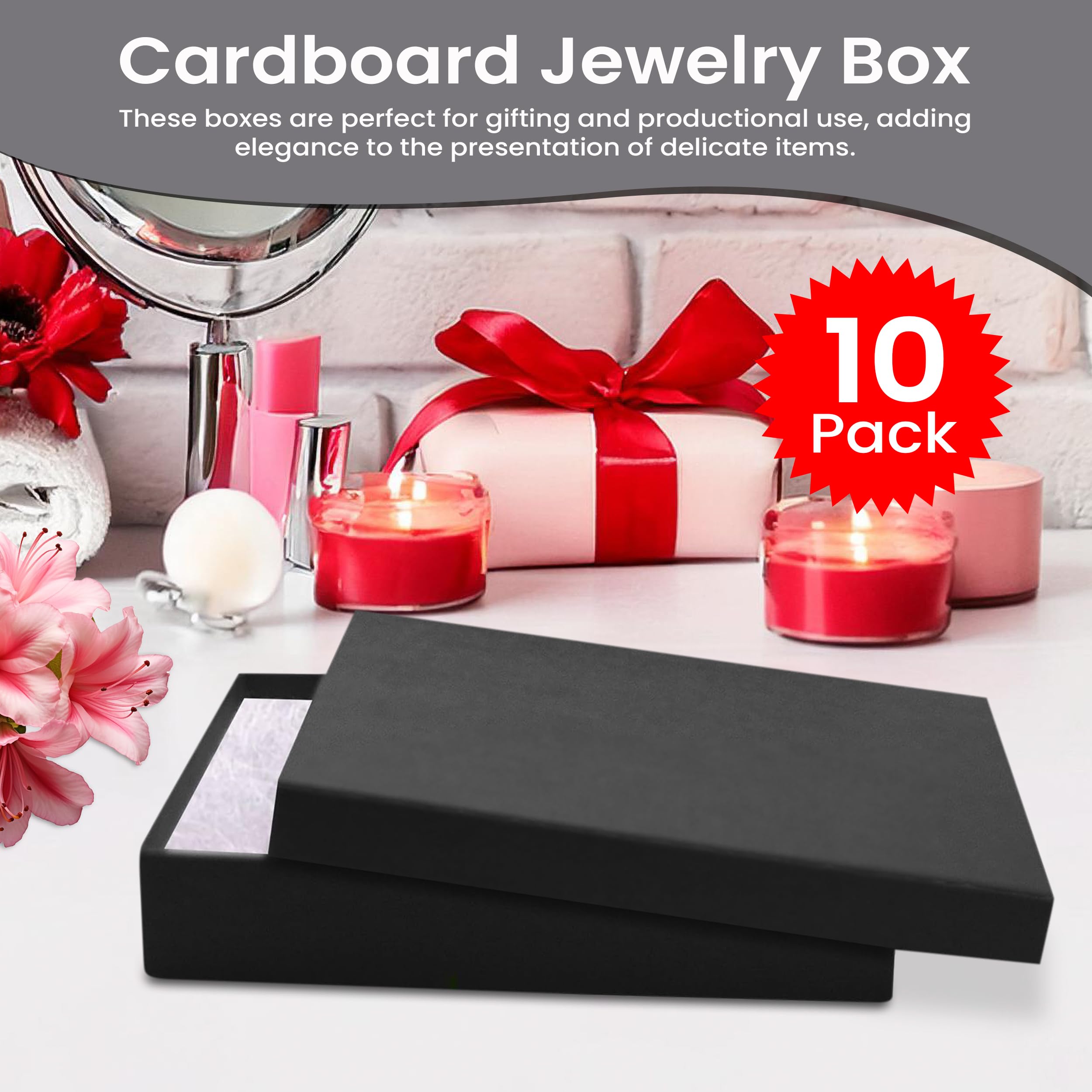 10 Pack Black Jewelry Gift Boxes 5.5x3.5x1 Inch - Premium Cardboard Jewelry Storage Box with Cotton Filling & Lid - Made in USA - Perfect for Bracelets, Necklaces, Rings, Earrings - Great for Wedding, Birthday Gifts & Retail Display