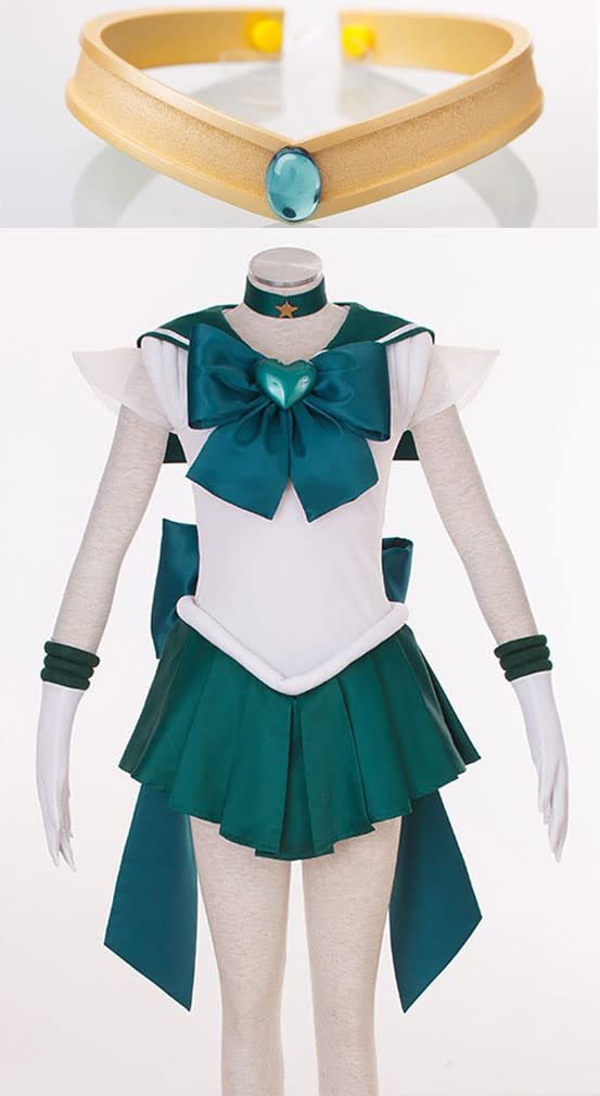 Moon Lady Neptune Planet Crystal Cosplay Costume - Elegant School Mariner Uniform Dress for Kaiou Michiru Halloween Outfits with Crown | Perfect for Anime Conventions, Cosplay Events & Halloween Parties