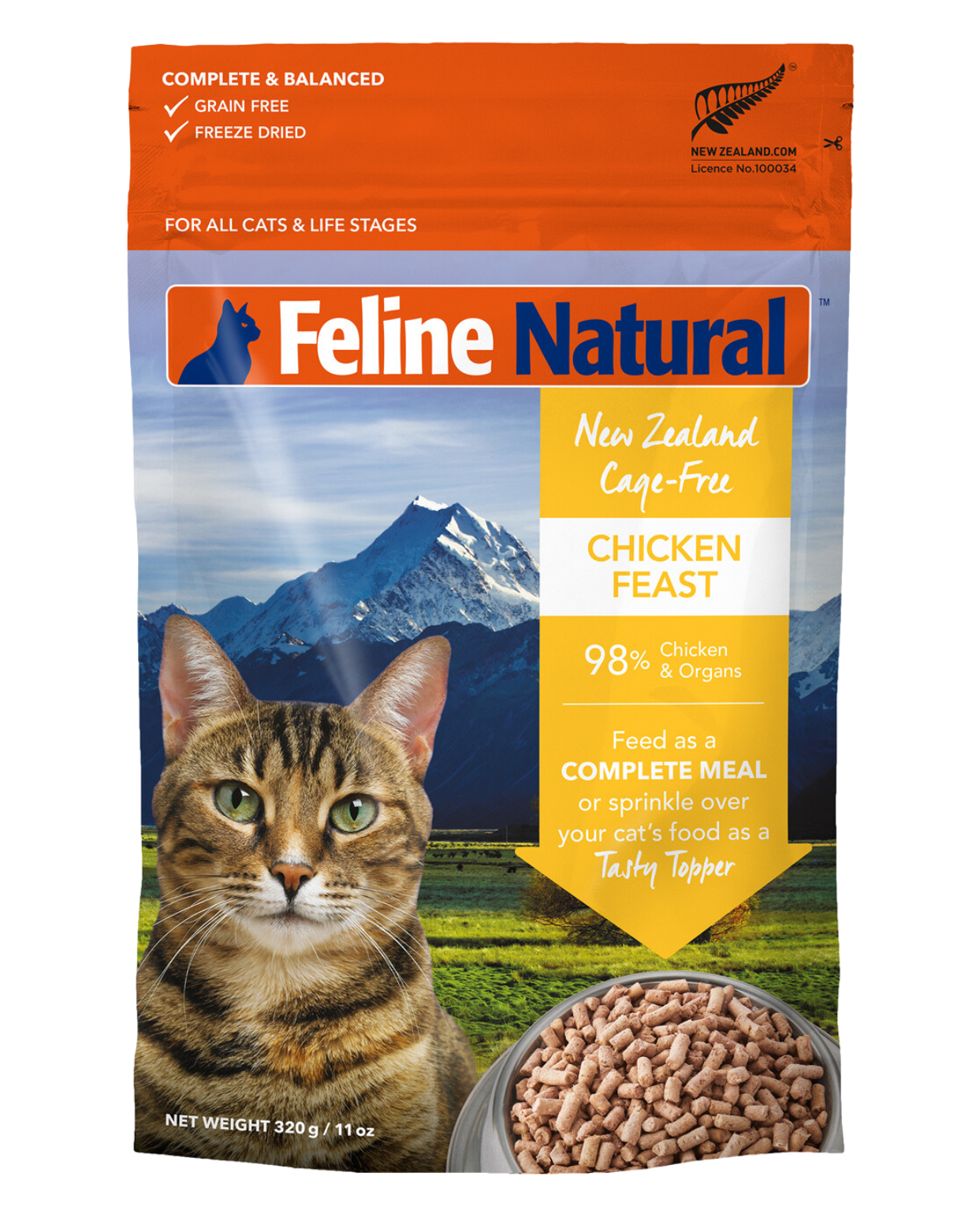 Premium Freeze-Dried Chicken Cat Food - Grain-Free, High-Protein, Natural Ingredients for Adult & Senior Cats - 320g - Perfect for Travel, Training & Picky Eaters