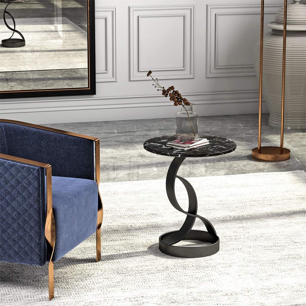 **Marble C-Shaped Coffee Side Table - Portable Laptop Holder & Bedside Workstation (50x50x55cm) | Perfect for Living Room, Office & Small Space Decor**