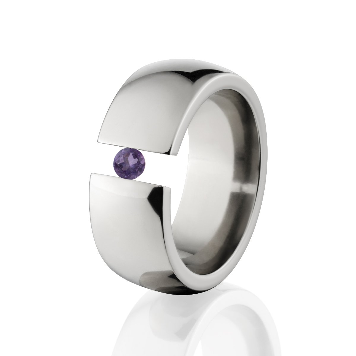 Amethyst Titanium Tension Ring - Elegant Jewelry for Daily Wear