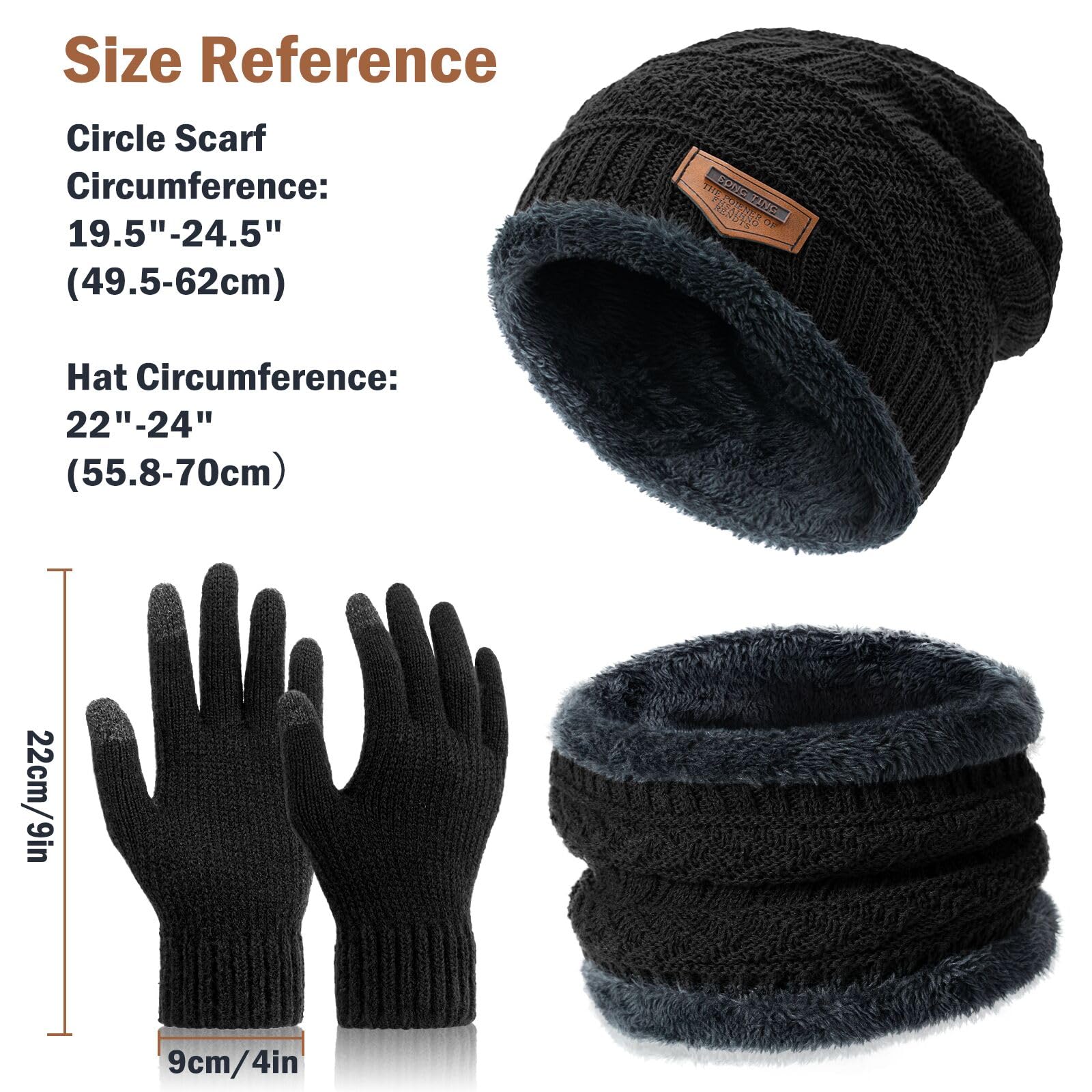 Winter Beanie Hat & Touchscreen Gloves Set - Warm Fleece Lined Skull Cap, Circle Scarf & Neck Warmer for Women & Men - Perfect for Skiing, Snowboarding & Cold Weather Activities