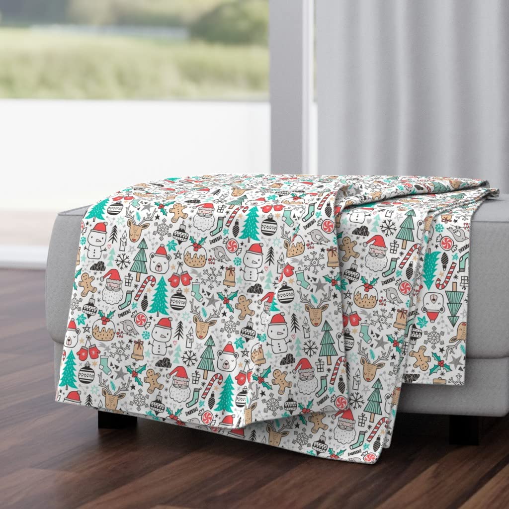 Soft Plush Minky Throw Blanket 50x70 Inches - Christmas Winter Holiday Design with Snowman, Santa, Deer & Snowflakes | Cozy Gift for Home, Office, Couch & Bed Decor