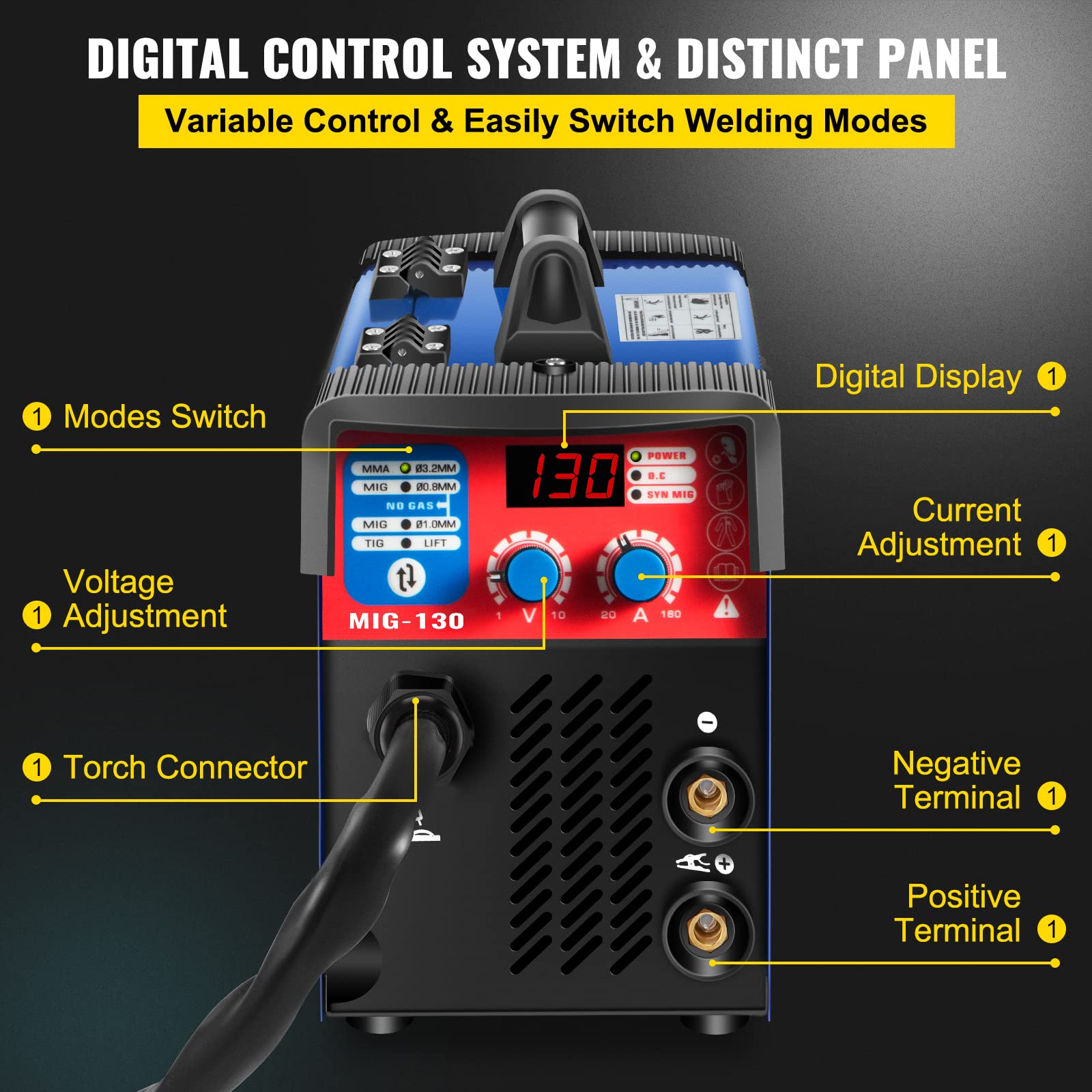 VEVOR MIG Welder 130A, 3-in-1 MMA/MIG/Lift TIG Welding Machine with Flux Core, Portable MIG-130 Welding Equipment & 1KG Wire - Perfect for Home DIY, Auto Repair, and Metal Fabrication Projects