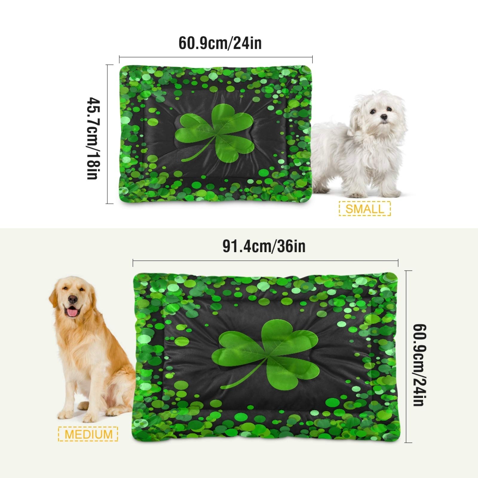 Shamrock Clover Pet Bed for Dogs & Cats – Ultra Soft Rectangle Comfort Bed for Small & Medium Pets, Calming & Cozy (24x18 Inches) – Perfect for Home, Office, or Travel Use