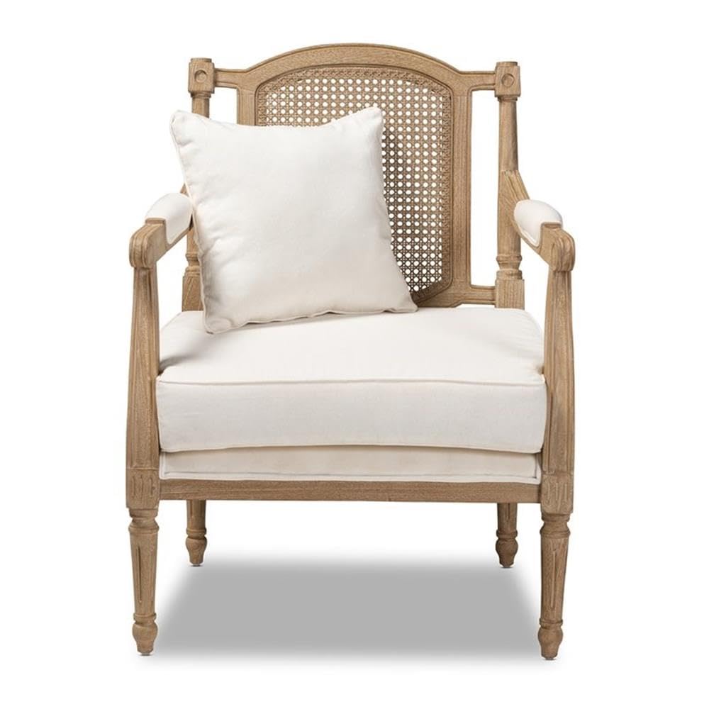 Baxton Studio Clemence Ivory Upholstered Whitewashed Wood Armchair - Modern Farmhouse Dining Chair for Kitchen, Living Room & Office