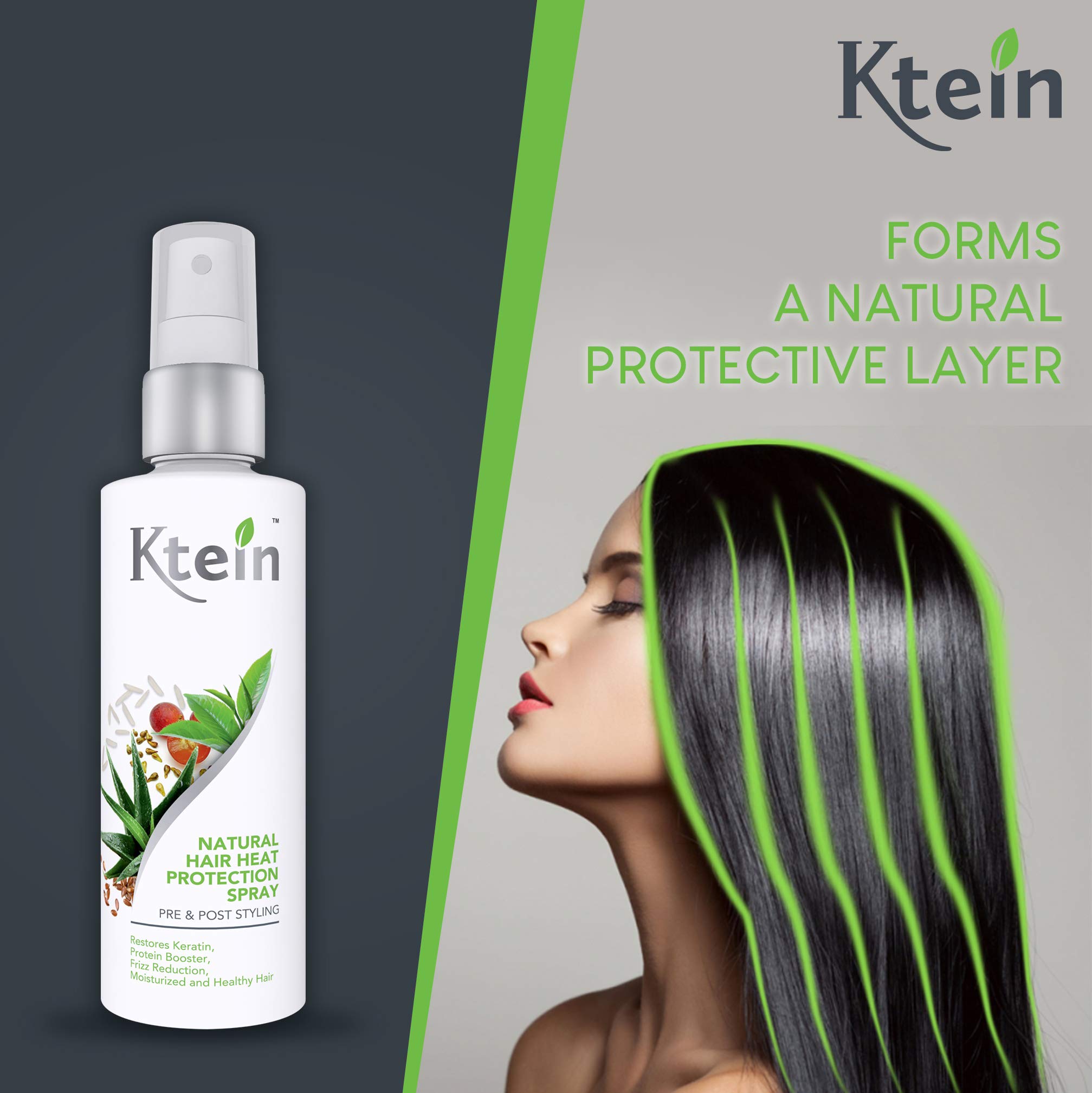 Ktein Natural Hair Heat Protection Spray 100ml - Thermal Shield for Blow Drying & Styling - Safe for Color-Treated & Damaged Hair - Perfect for Daily Use & Salon Styling