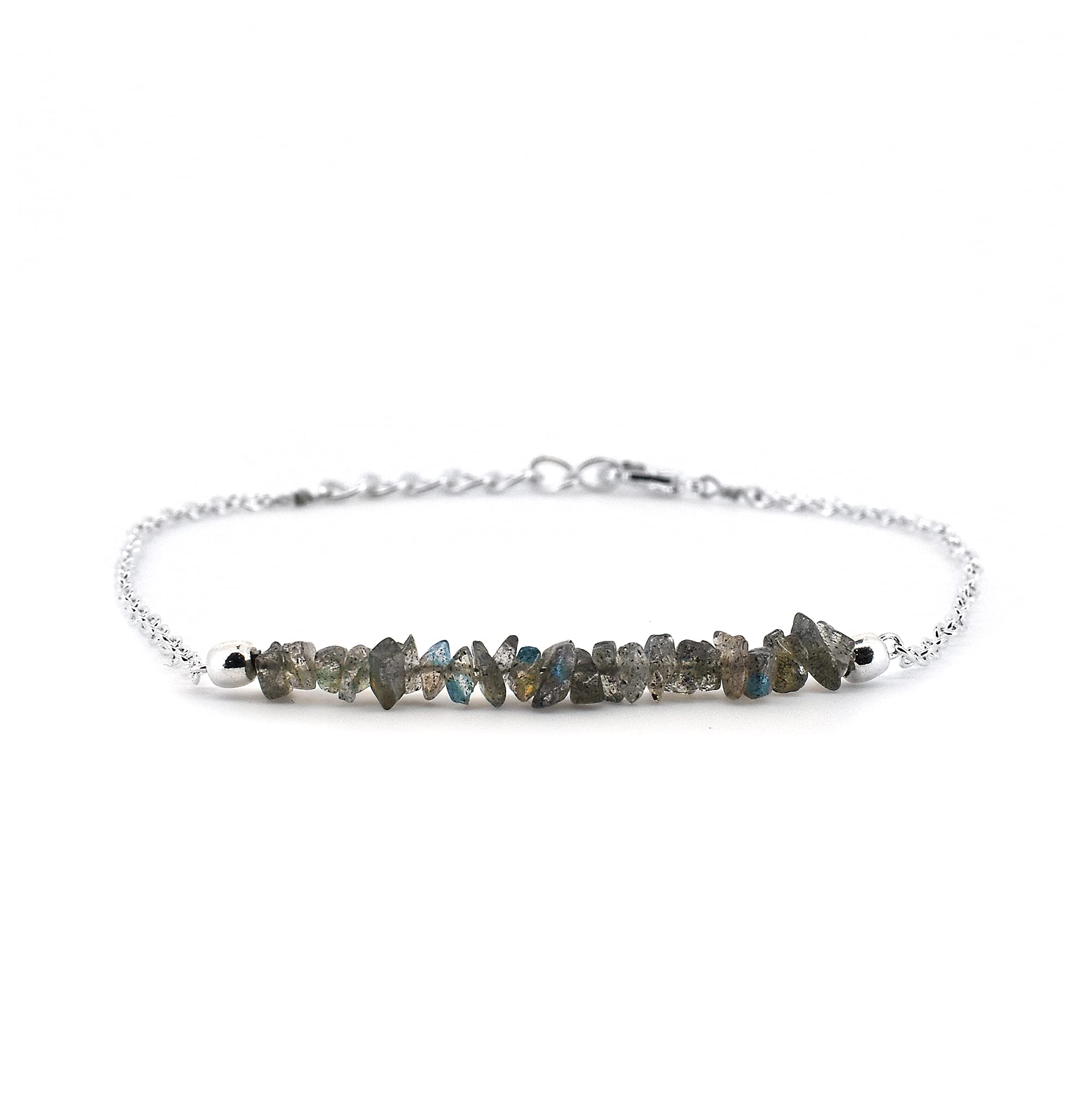 Gempires Natural Labradorite Crystal Bracelet - Handmade Gemstone Jewelry for Women | Hypoallergenic 8 Inch Silver Plated Dainty Bracelet | Perfect for Meditation, Healing & Everyday Wear