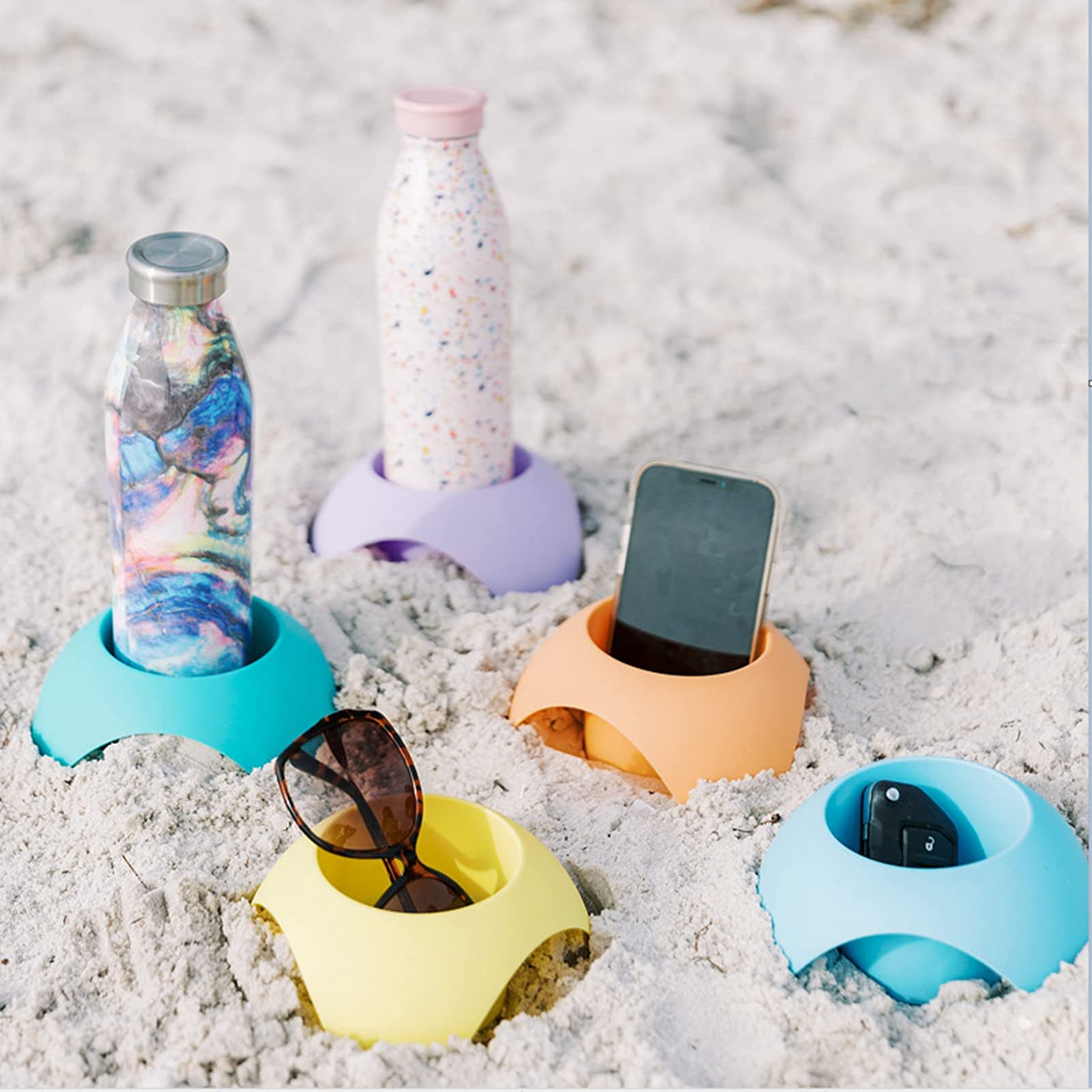 5/10 Pack Beach Sand Coasters - Multifunctional Drink Cup Holder for Beverages, Phone & Sunglasses | Portable Beach Accessories for Pool, Picnic, Camping & Outdoor Activities