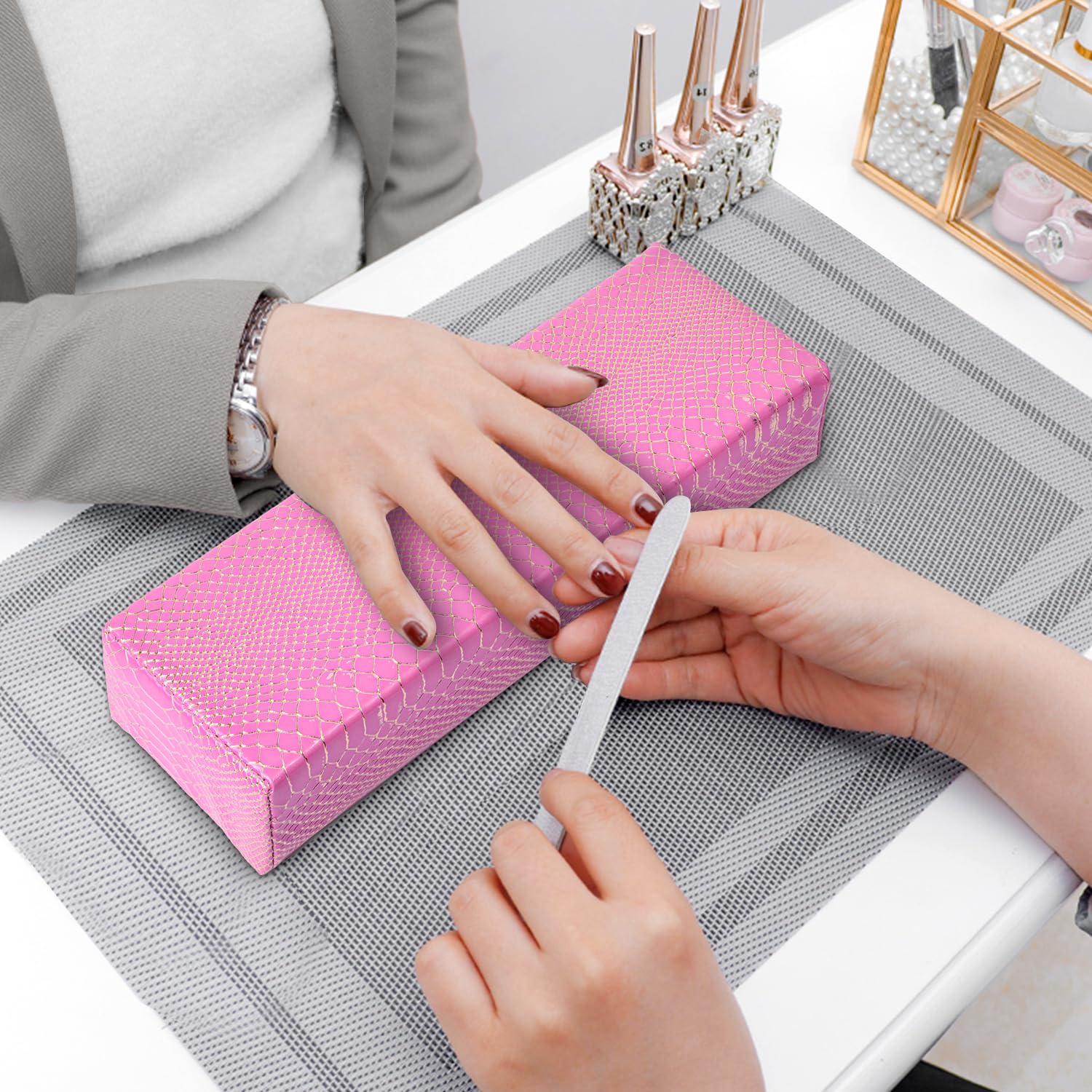 **Professional Nail Tech Arm Rest - Easy to Clean PU Leather Hand Rest Cushion for Acrylic Nails, Soft & Waterproof Nail Art Support (Orchid) - Perfect for Salon, Home Manicures & Nail Art Enthusiasts**