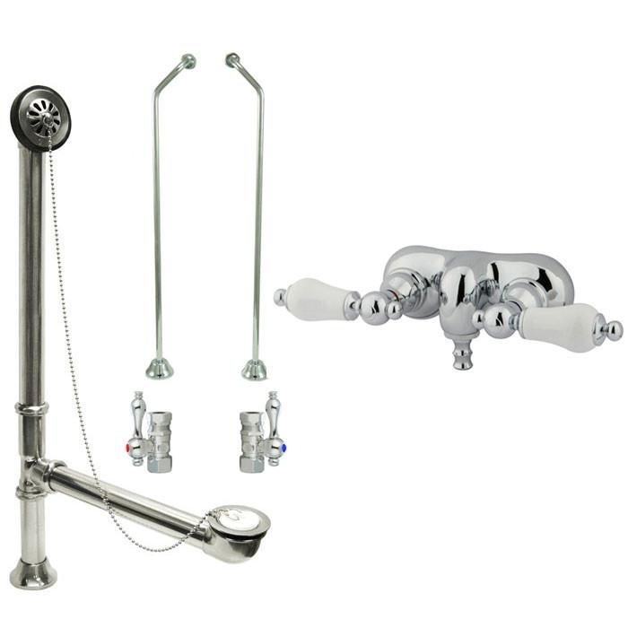 Chrome Wall Mount Clawfoot Tub Faucet Set with Drain Supplies & Stops - CC46T1 System | Perfect for Vintage Bathroom Renovation & Freestanding Bathtub Installation