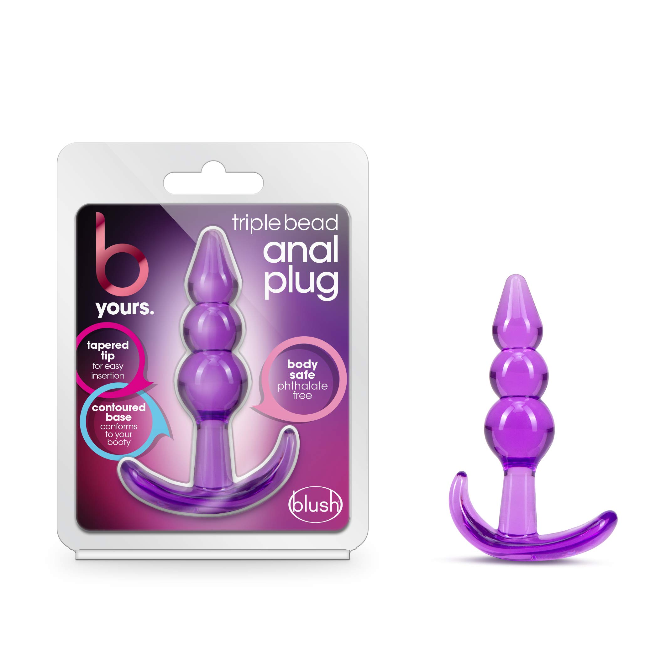 Blush Novelties B Yours Triple Beaded Butt Plug - 3.25 Inch See-Through Silicone Anal Toy with Anchor Base | Flexible, Comfortable & Easy to Insert | Fragrance-Free & Easy to Clean | Perfect for Beginners, Couples Play & Solo Exploration