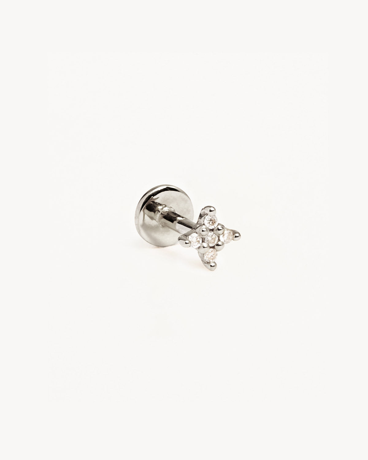 14K Solid White Gold Diamond Sacred Cartilage Flatback Earrings for Women - Elegant Cartilage Piercing Jewelry for Everyday Wear & Special Occasions