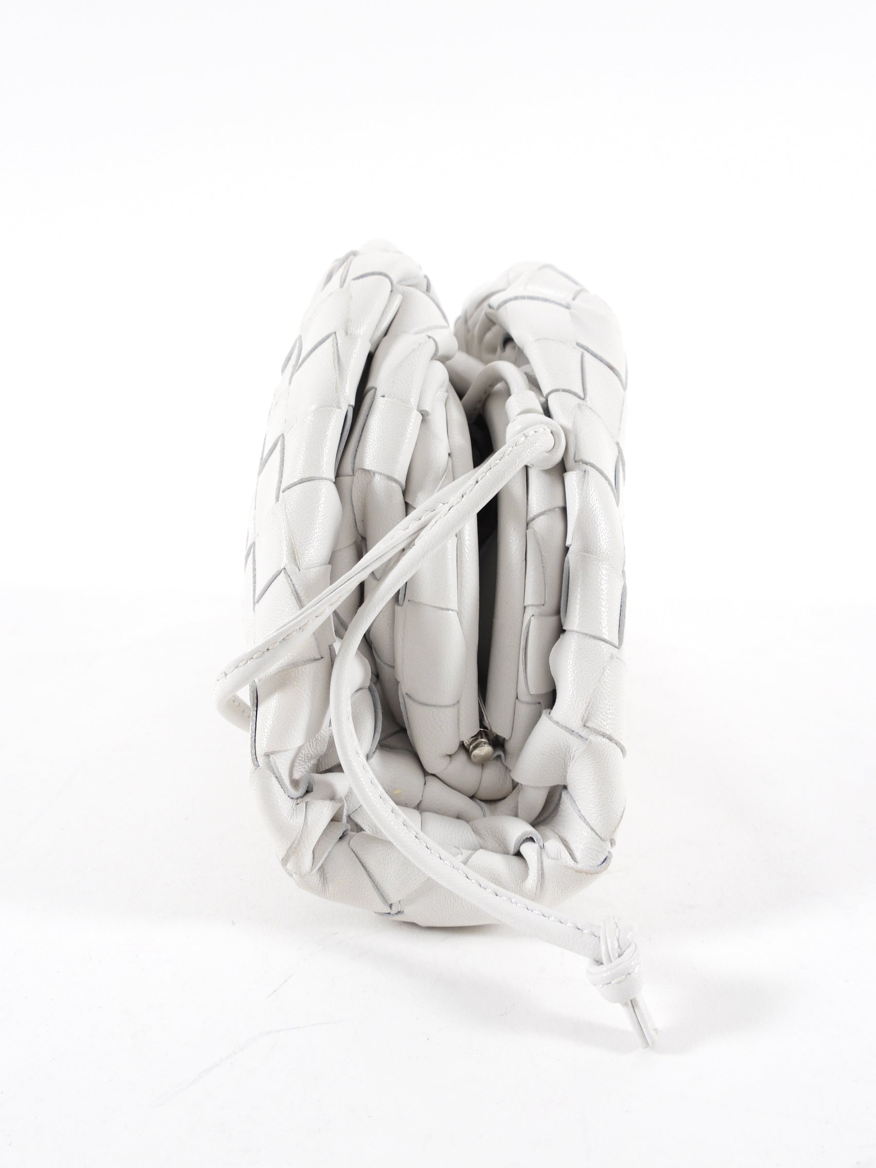 Bottega Veneta White Intrecciato Leather Mini The Pouch Bag - Luxury Crossbody Clutch for Women | Perfect for Evening Parties, Weddings & Date Nights
