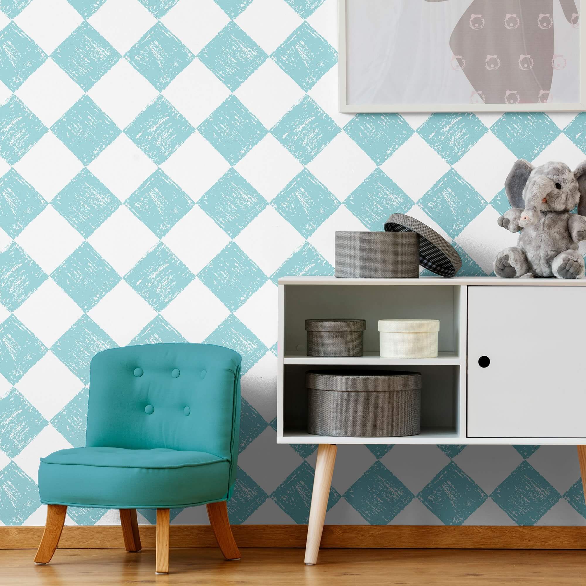 Blue and White Checkers Geometric Peel and Stick Removable Wallpaper - Self-Adhesive Decorative Wall Covering for Bedroom, Living Room, Nursery & Office Decor
