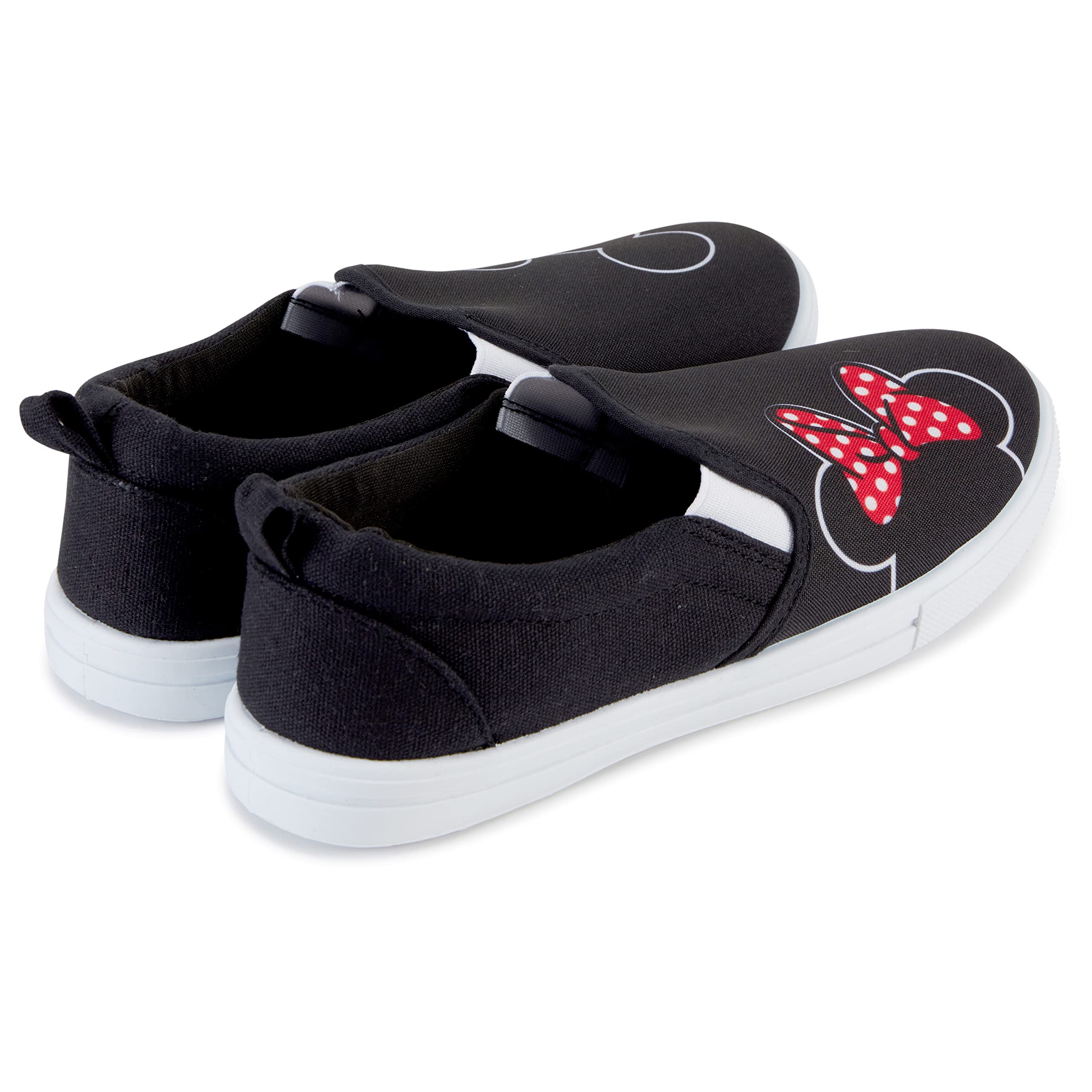 Disney Women's Mickey and Minnie Mouse Slip-On Canvas Sneakers - Classic Cartoon Character Shoes for Casual Wear, Theme Parks & Disney Fans