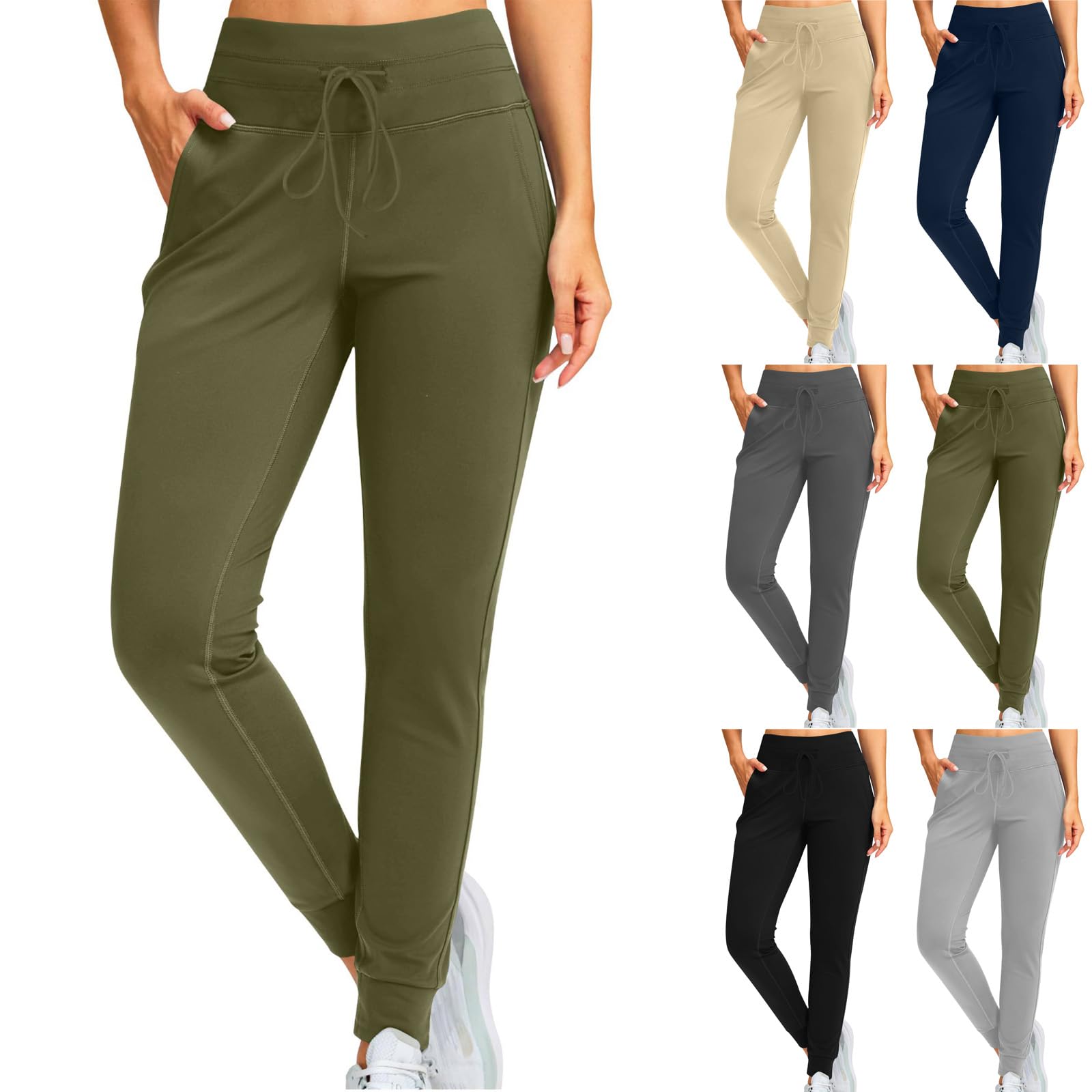 Gumipy Women's High Waisted Joggers with Pockets - Stretchy Drawstring Sweatpants for Yoga, Lounge & Running | Soft Comfy Tapered Pants for Workout, Travel & Casual Wear