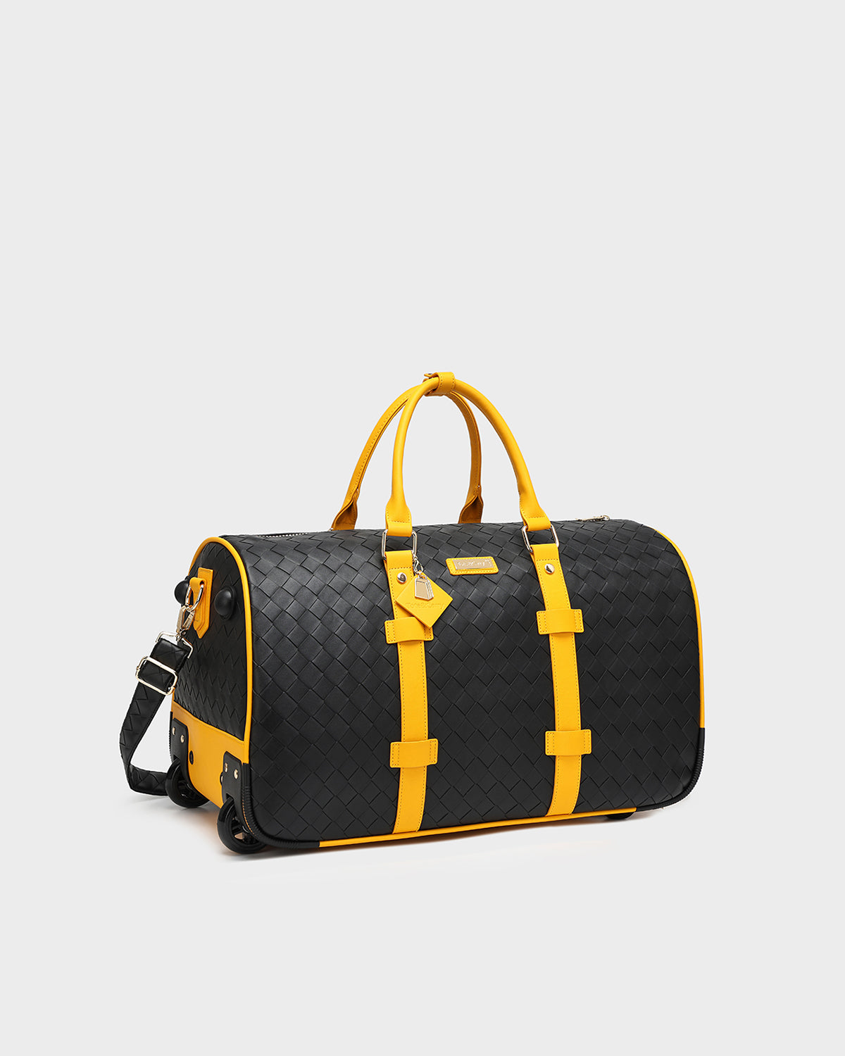 Bodega Rolling Duffle Bag - Black & Mustard Color Travel Luggage for Gym, Weekend Trips & Business Travel