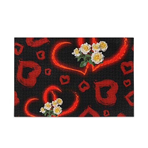 500-Piece Hearts and White Roses Jigsaw Puzzle for Adults – Romantic Valentine's Day Gift, Home Decor, Stress Relief Activity – Perfect for Couples, Family Game Night & Relaxation