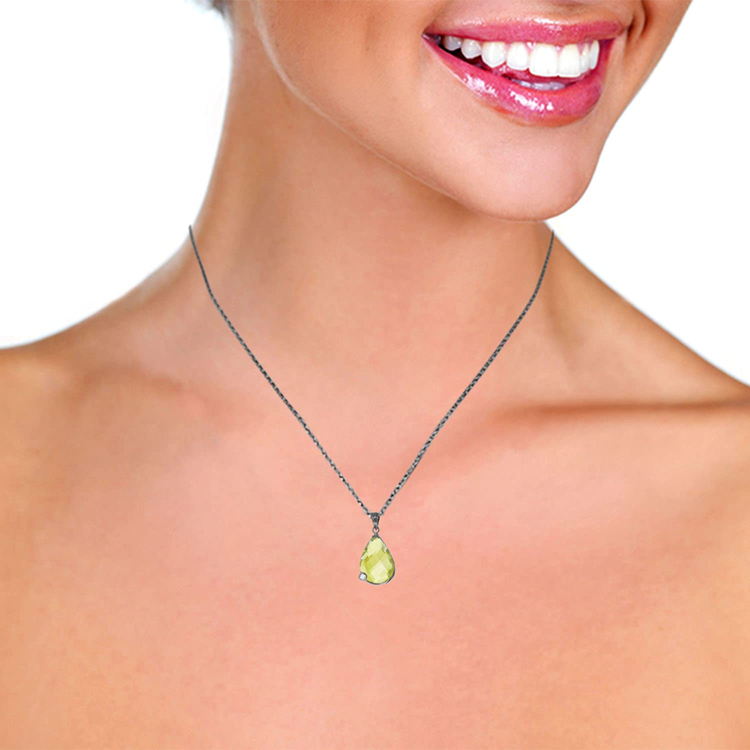 14K White Gold Necklace with 5.04 CT Briolette Checkerboard Cut Lemon Quartz and Diamond - Elegant Galaxy Gold GG Jewelry for Women, Perfect for Weddings, Anniversaries & Special Occasions