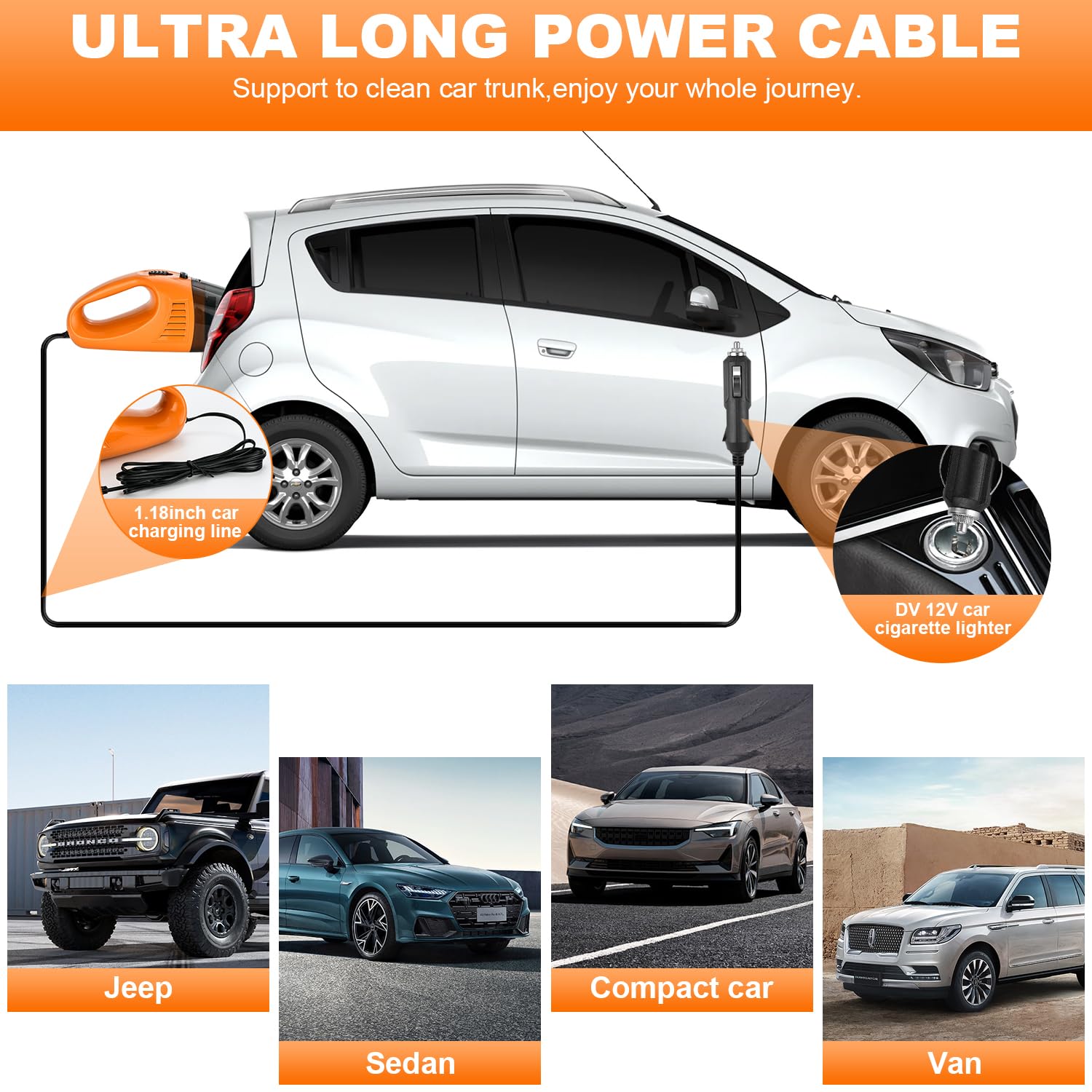Vanleonet 12V High Power Handheld Car Vacuum Cleaner - Portable & Lightweight with 16ft Cord, Multi Accessories - Perfect for Car, Home, Office & Pet Hair Cleaning - Ideal for Quick Spills, Upholstery & Tight Spaces