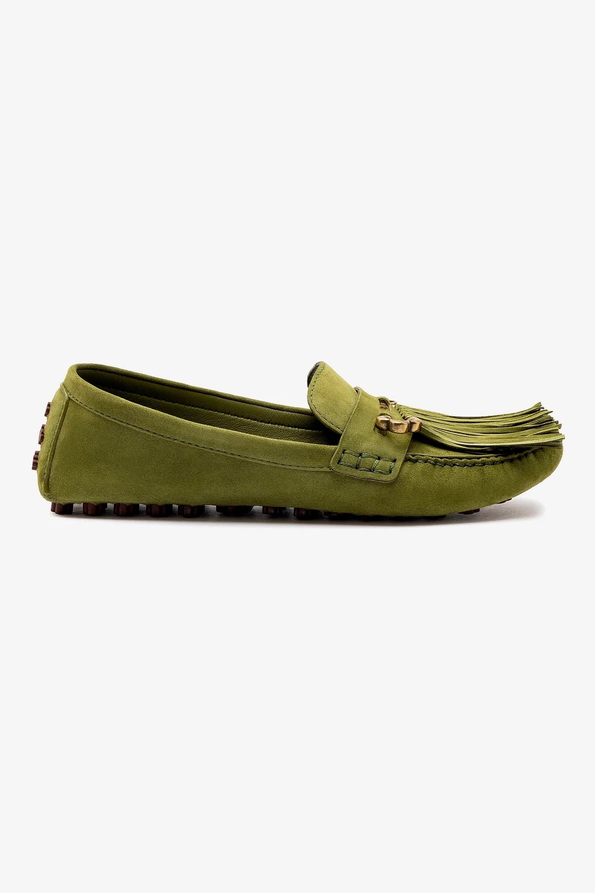 Joy Moccasin Shoes for Women - Soft Suede Slip-On Loafers in Seaweed Green - Comfortable Casual & Office Wear