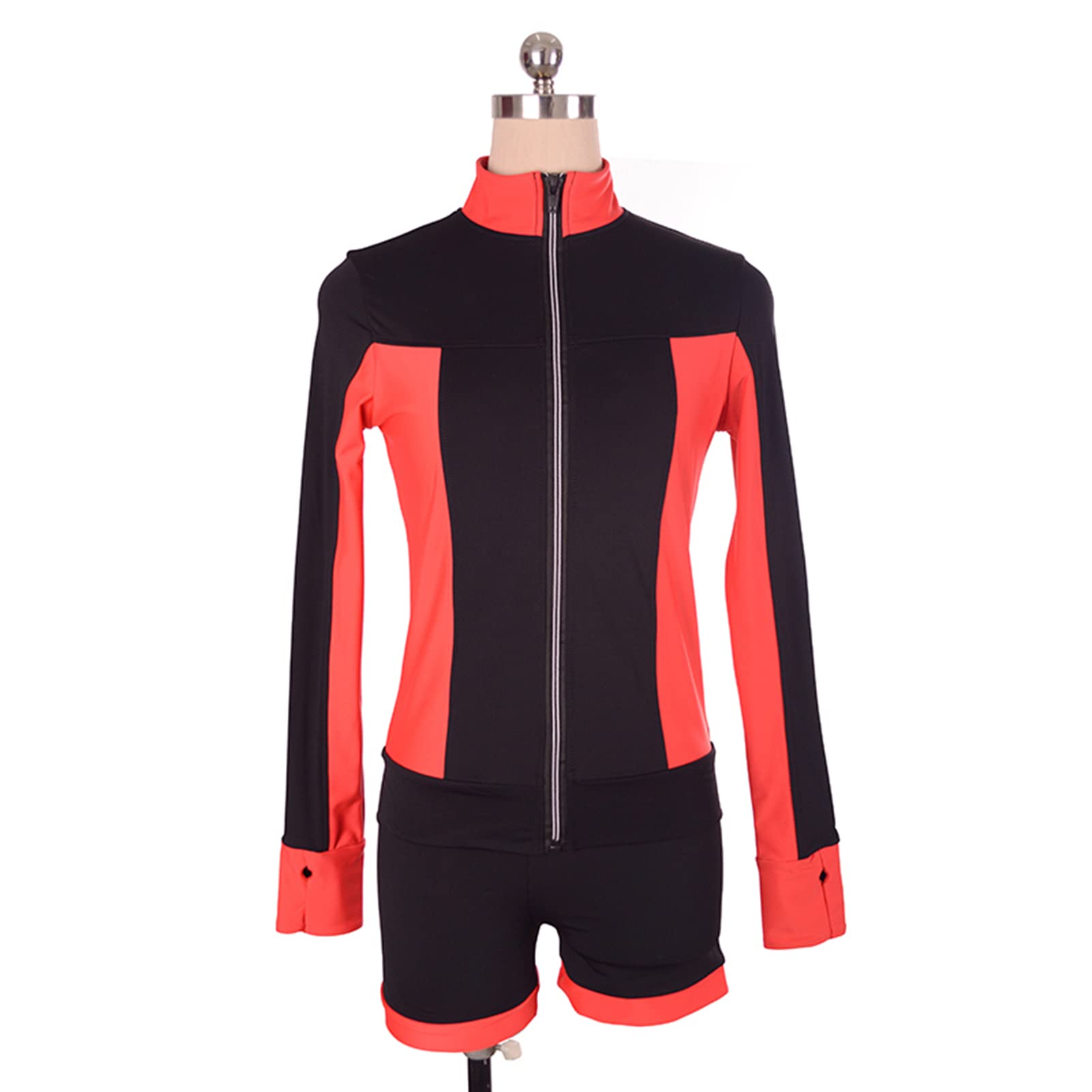COYI Women's Figure Skating Outfit - Jacket & Shorts Set for Training & Competition - Warm Ice Skating & Gymnastics Wear (Size 155, Red) - Perfect for Winter Practice & Performance