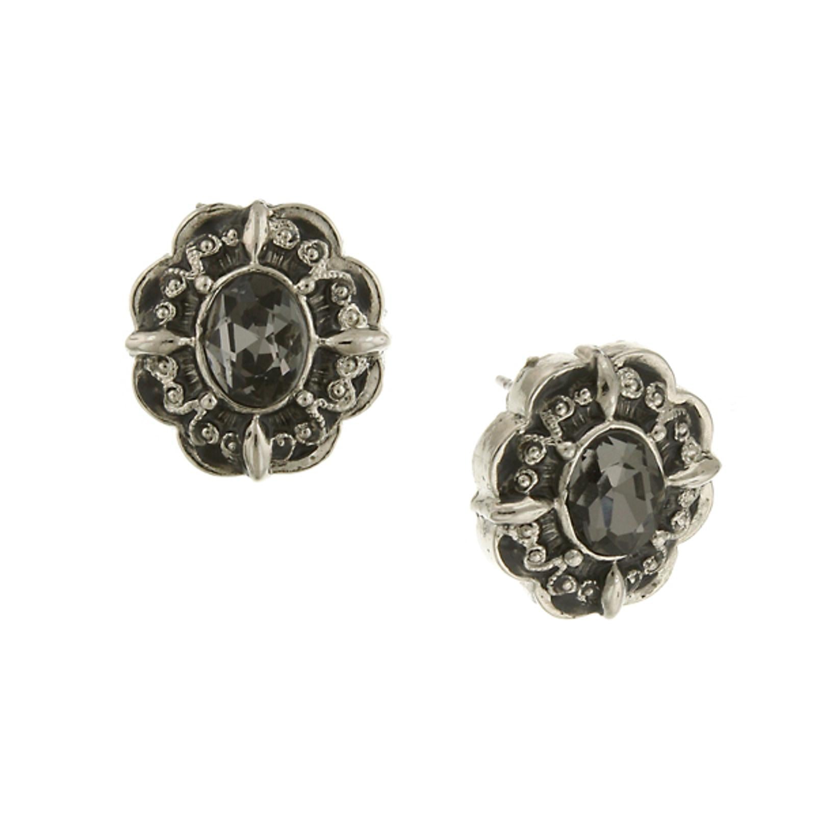 1928 Black Diamond Crystal Button Earrings for Women - Elegant Stud Earrings for Party, Wedding & Everyday Wear