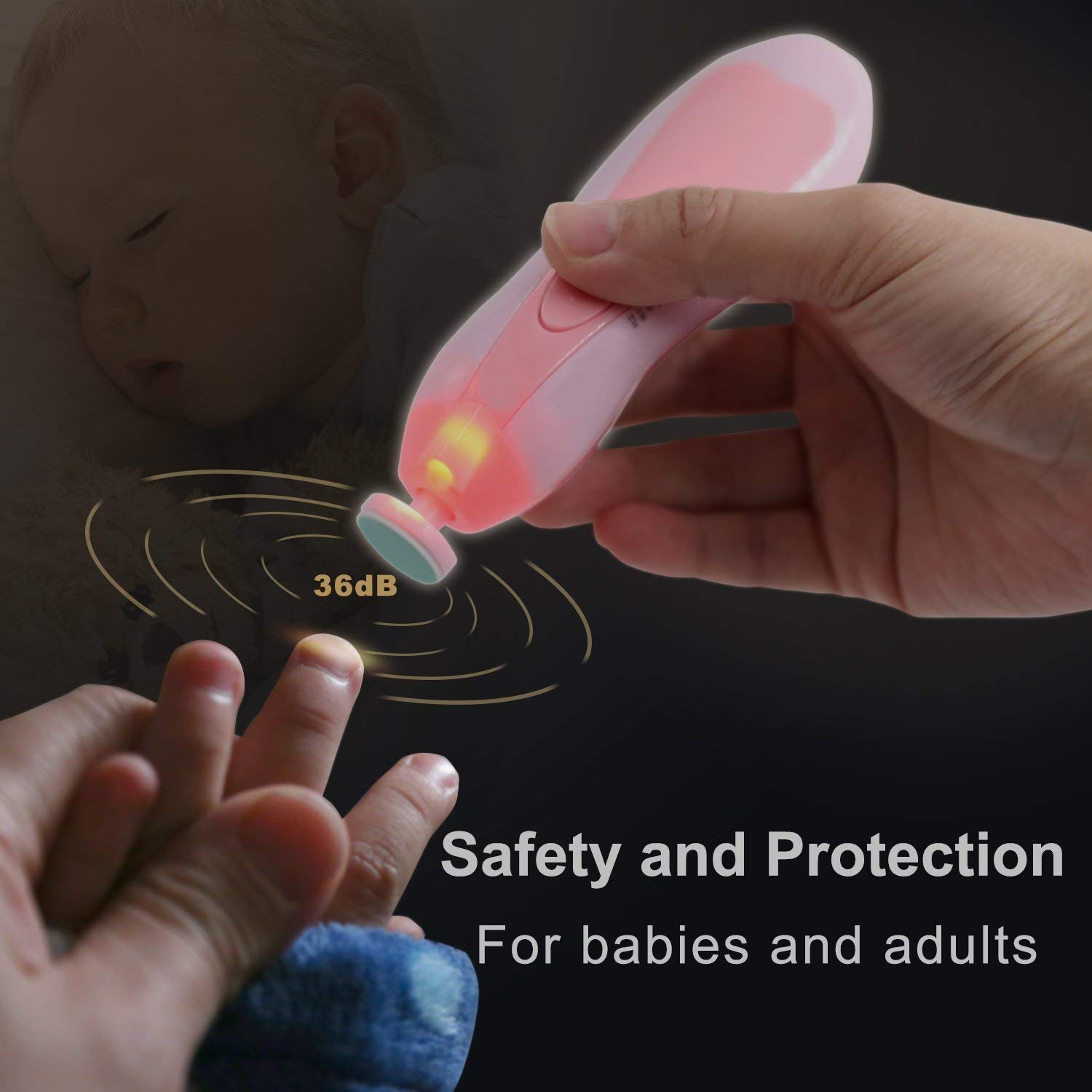 ORIGINAL MART Baby Nail Trimmer with LED Light - Safe Electric Nail Clippers Kit for Newborns, Infants & Toddlers - Gentle Fingernail & Toenail Care, Polish & Trimming - Perfect for Travel, Home Use & Baby Grooming Kits