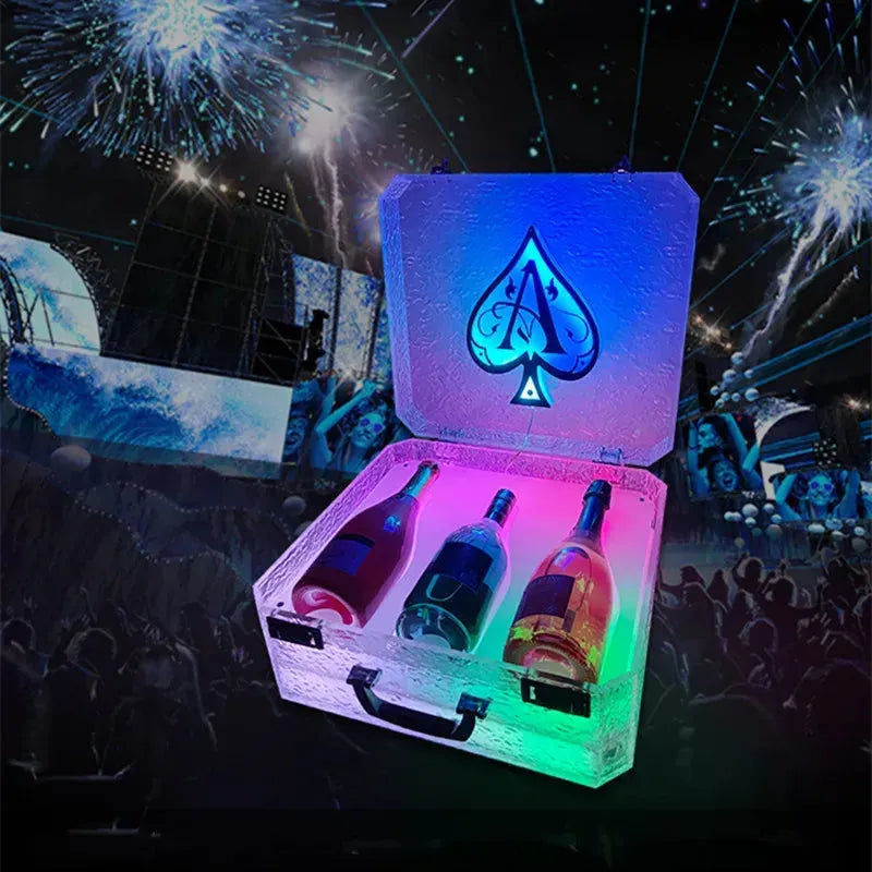3 Bottle LED Ace of Spade Champagne Suitcase - VIP Wine Presenter Box with Glow Lights, Luxury Display Case for Nightclub, Party, Wedding & Special Events - Perfect for Celebrations, Gifts & VIP Entertainment