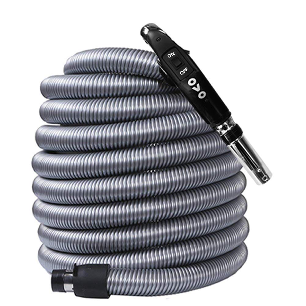 OVO Universal Central Vacuum 35ft Low Voltage Hose with Handle Switch Control - Fits Most Vacuum Inlets - Crushproof Design for Home & Car Cleaning