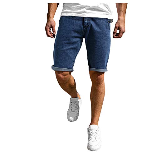 RUIY Men's Slim Fit Stretch Denim Shorts - Straight Leg Casual Jean Bermuda Shorts with Cuffed Hem | Perfect for Gym, Workout, and Summer Outdoor Activities